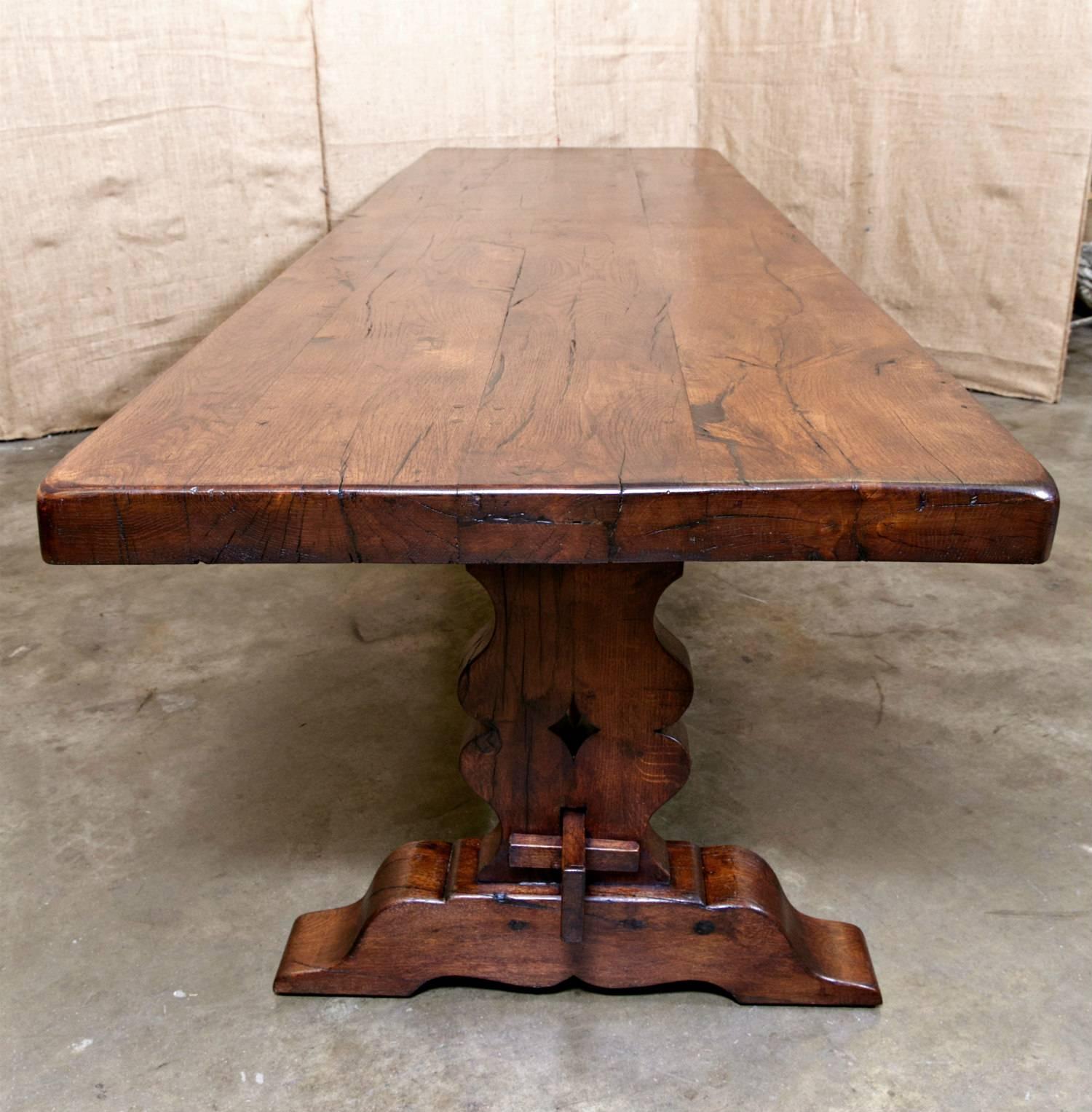 19th Century Solid Chestnut French Trestle Table, circa 1890s
