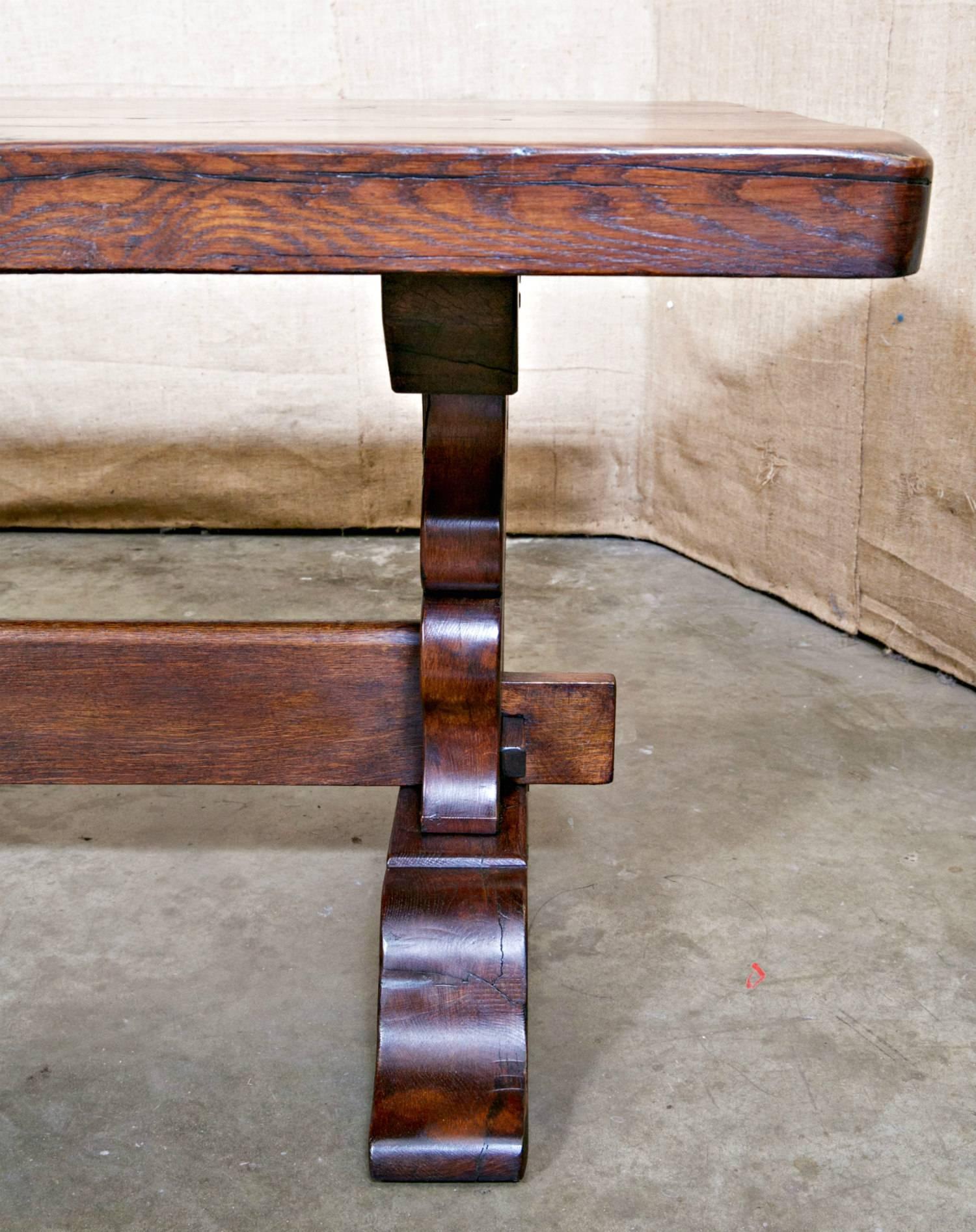 Solid Chestnut French Trestle Table, circa 1890s 4