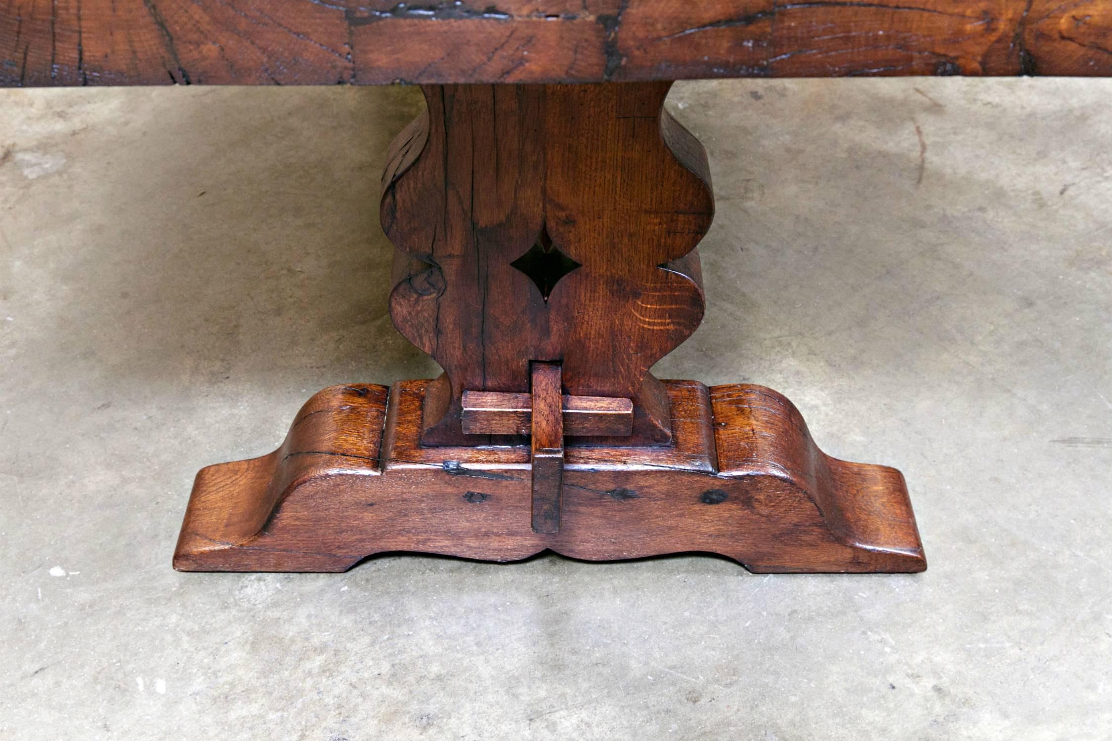 Solid Chestnut French Trestle Table, circa 1890s 1