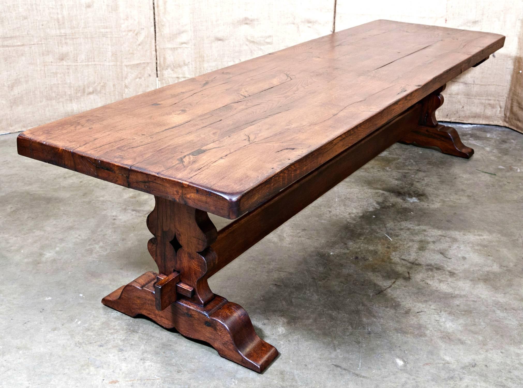 Solid Chestnut French Trestle Table, circa 1890s In Excellent Condition In Birmingham, AL
