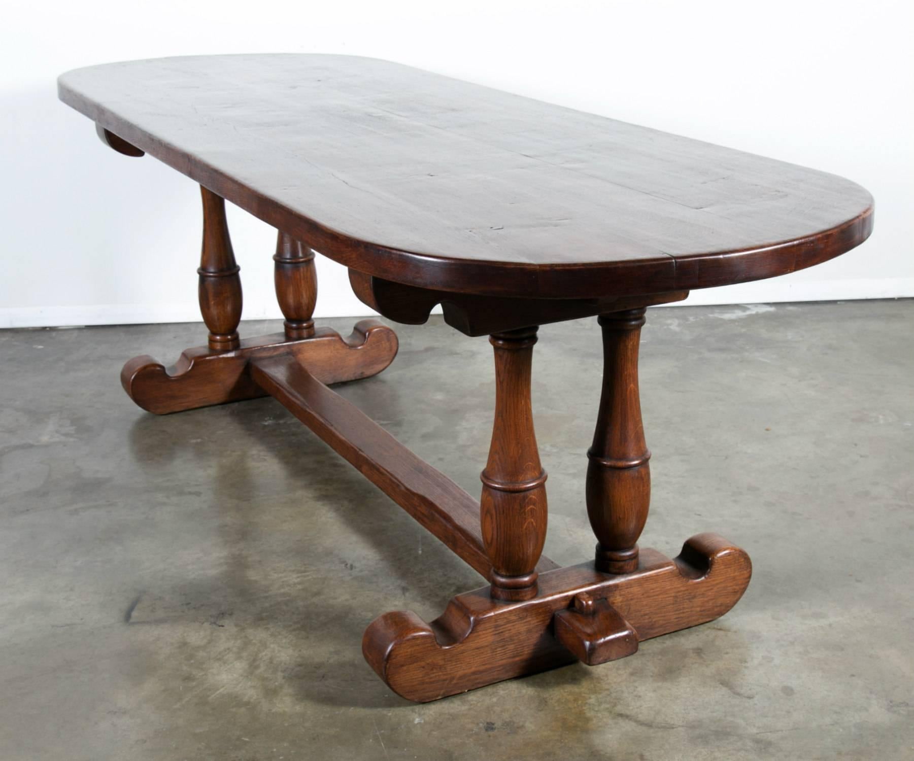 19th century French oak monastery trestle table with a 1.75