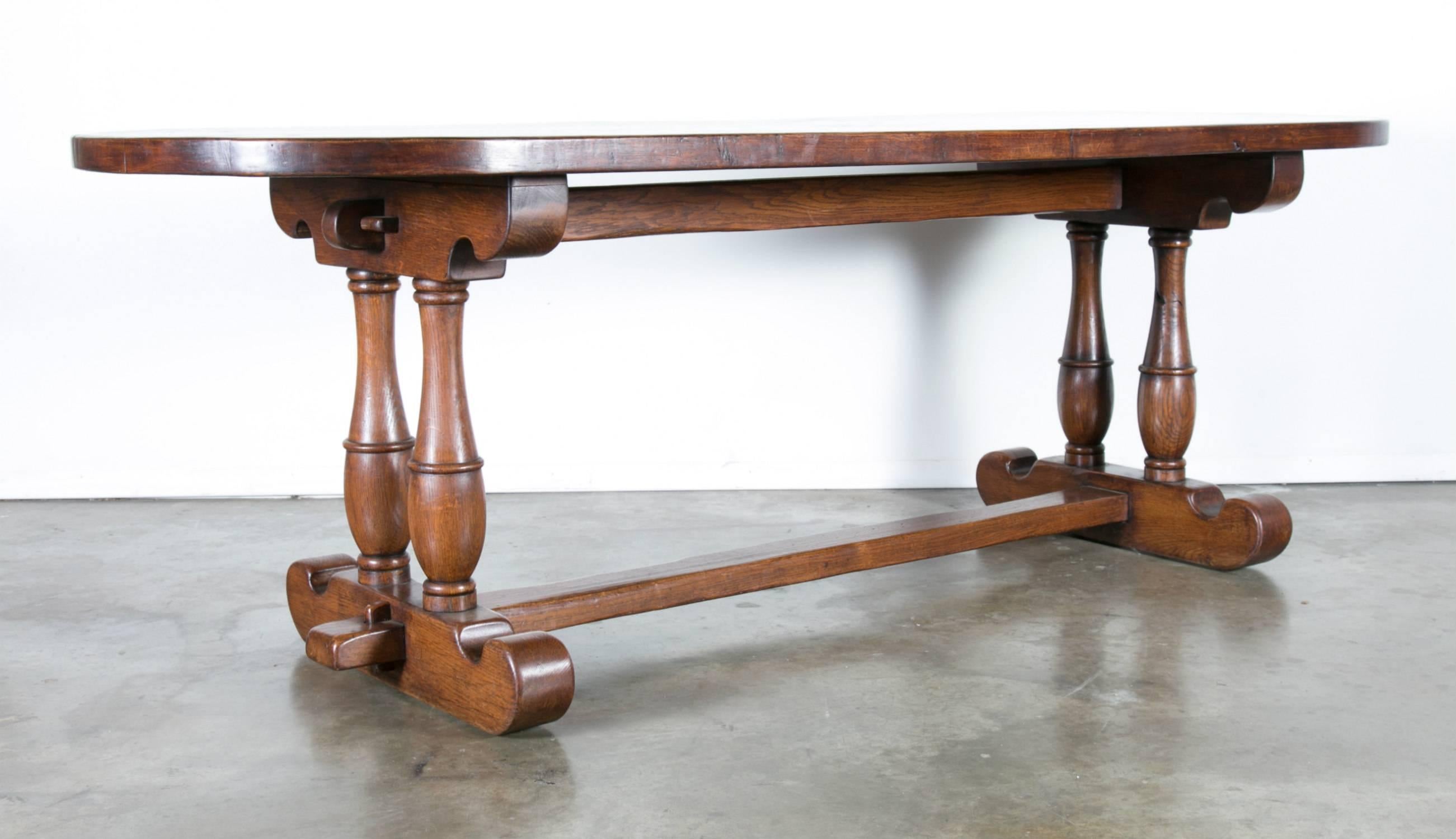 19th Century French Oak Monastery Trestle Table In Excellent Condition In Birmingham, AL