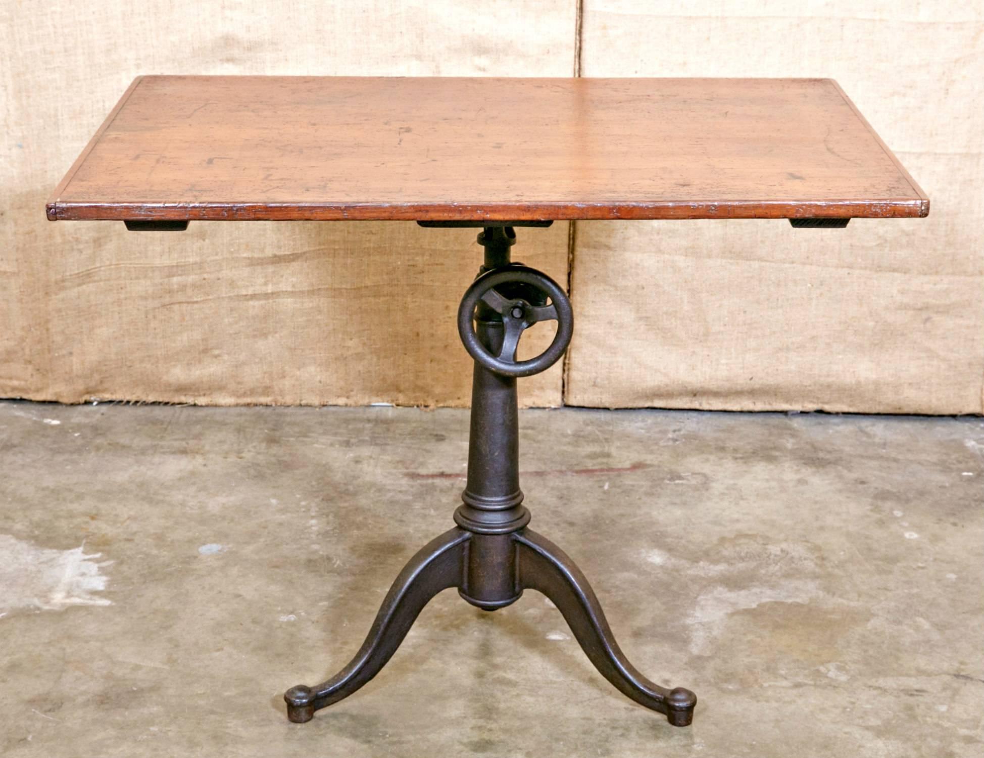 American Vintage Cast Iron Articulating Tripod Base Drafting Table