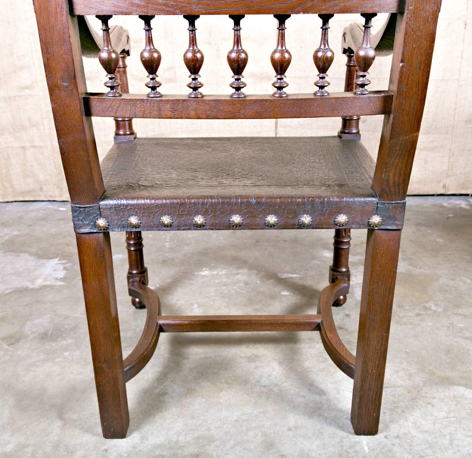 Pair of Mid-19th Century French Renaissance Henri II Leather Fauteuils 6