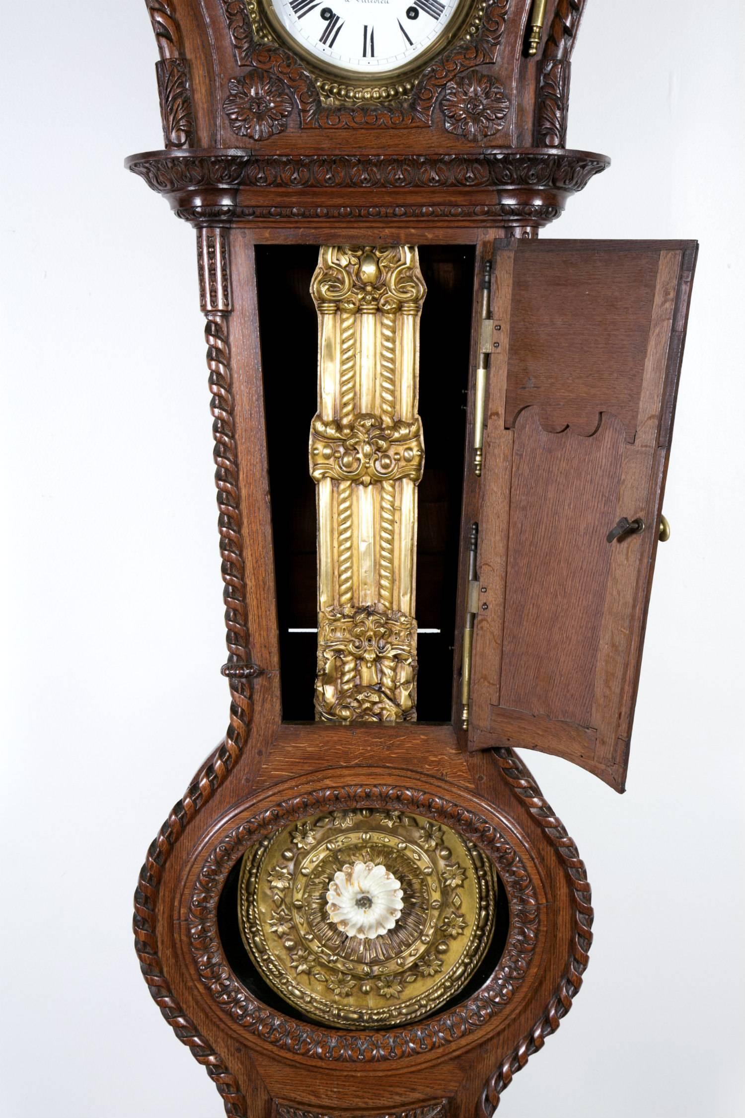 Chêne Début du 19ème siècle, horloge de style Louis XVI Demoiselle Marriage Longcase Clock