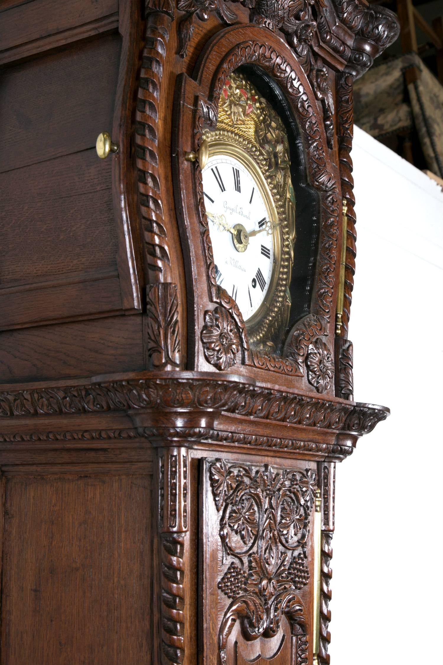 XIXe siècle Début du 19ème siècle, horloge de style Louis XVI Demoiselle Marriage Longcase Clock