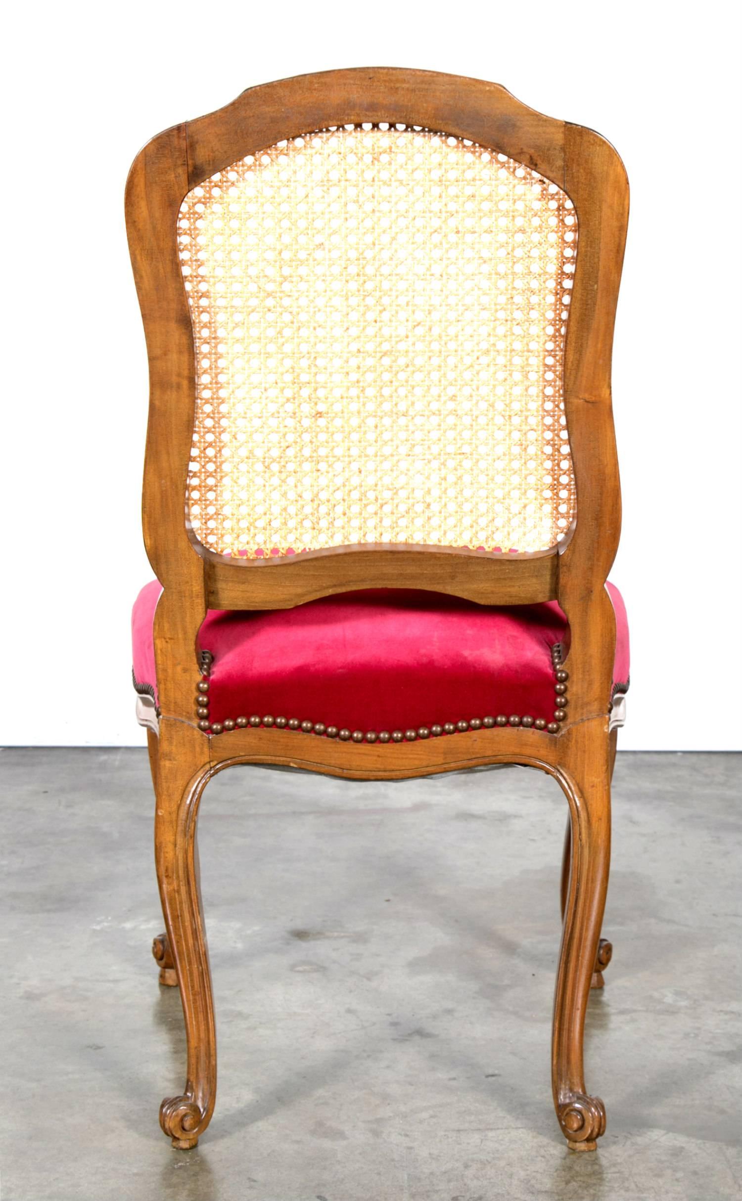 Late 19th Century Set of Six 19th Century Antique French Louis XV Cane Back Dining Chairs