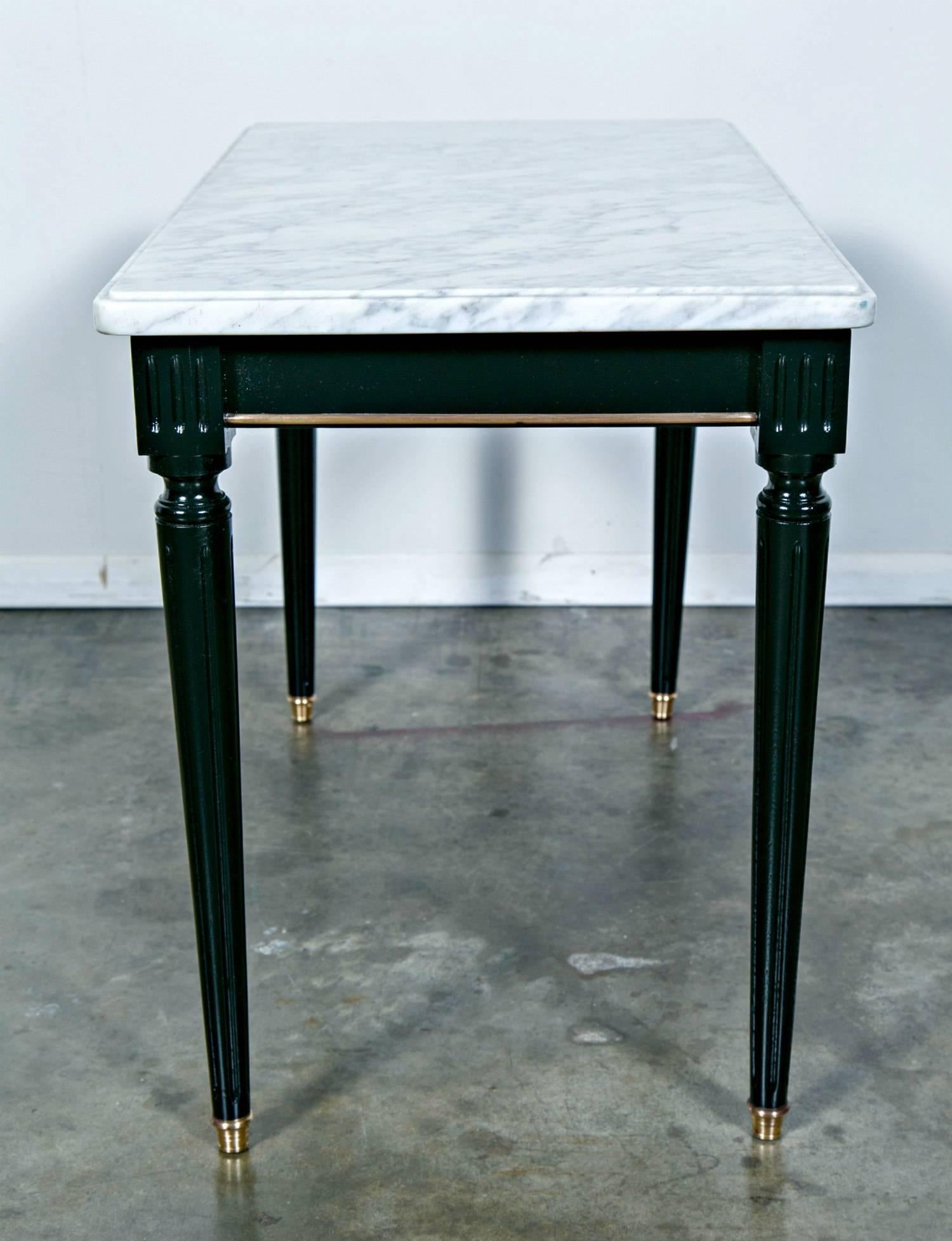 Ebonized Louis XVI Style Marble-Top Coffee Table in the Manner of Maison Jansen For Sale