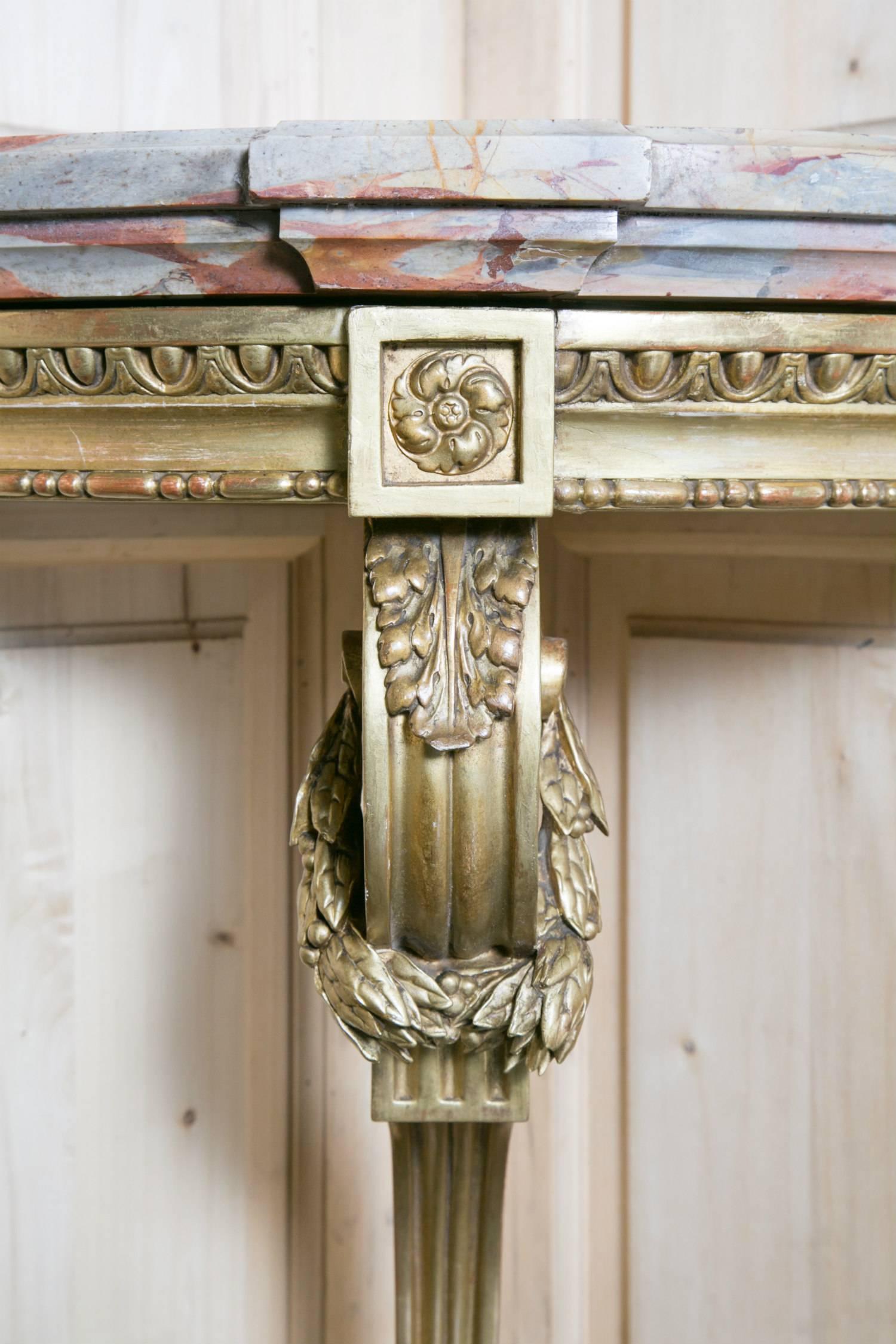 French Early 19th Century Louis XVI Giltwood Corner Console with Marble Top For Sale