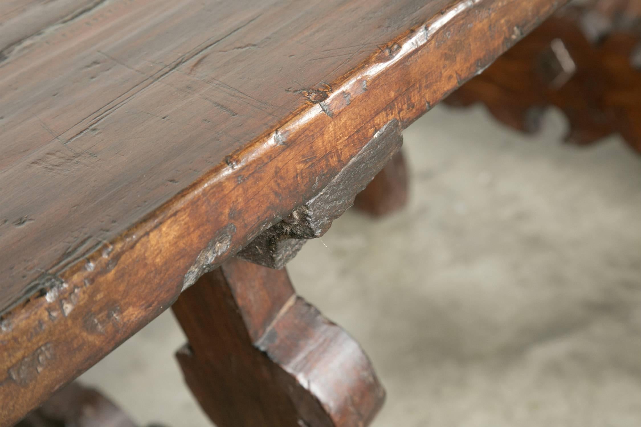 Monumental Early 19th Century Italian Baroque Style Walnut Trestle Dining Table 3