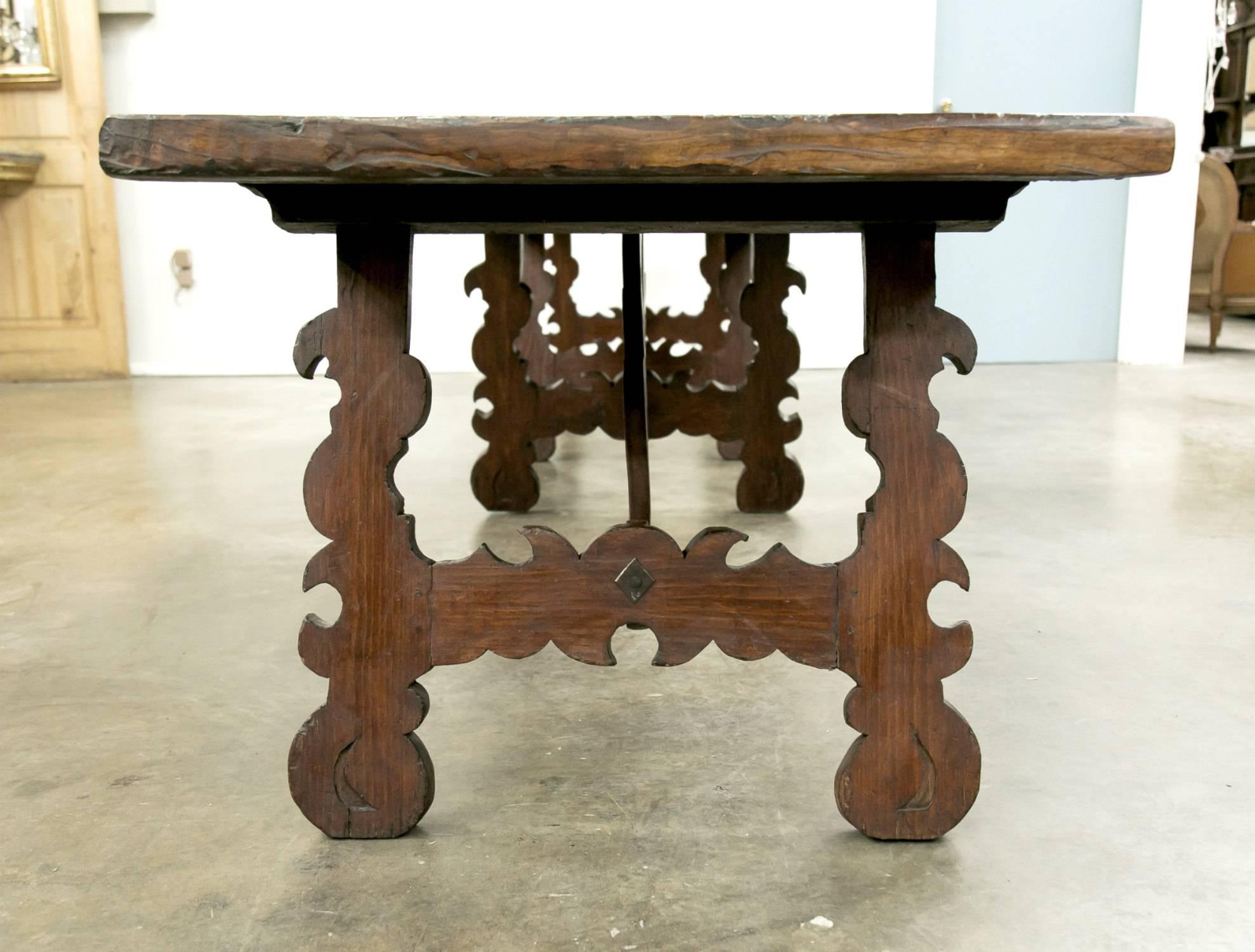 Monumental Early 19th Century Italian Baroque Style Walnut Trestle Dining Table 5