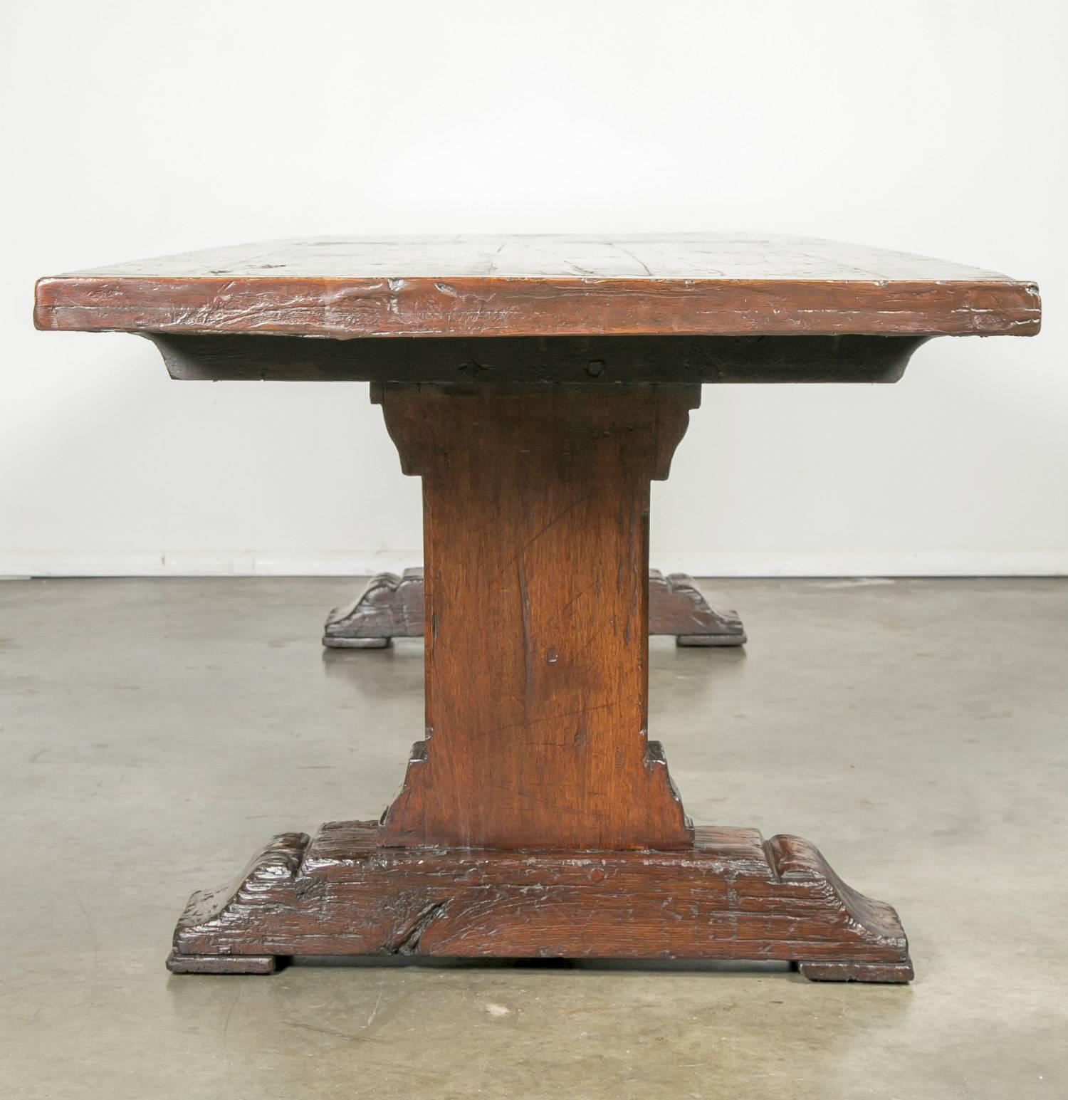 Chestnut 19th Century French Monastery Trestle Table from Lyon