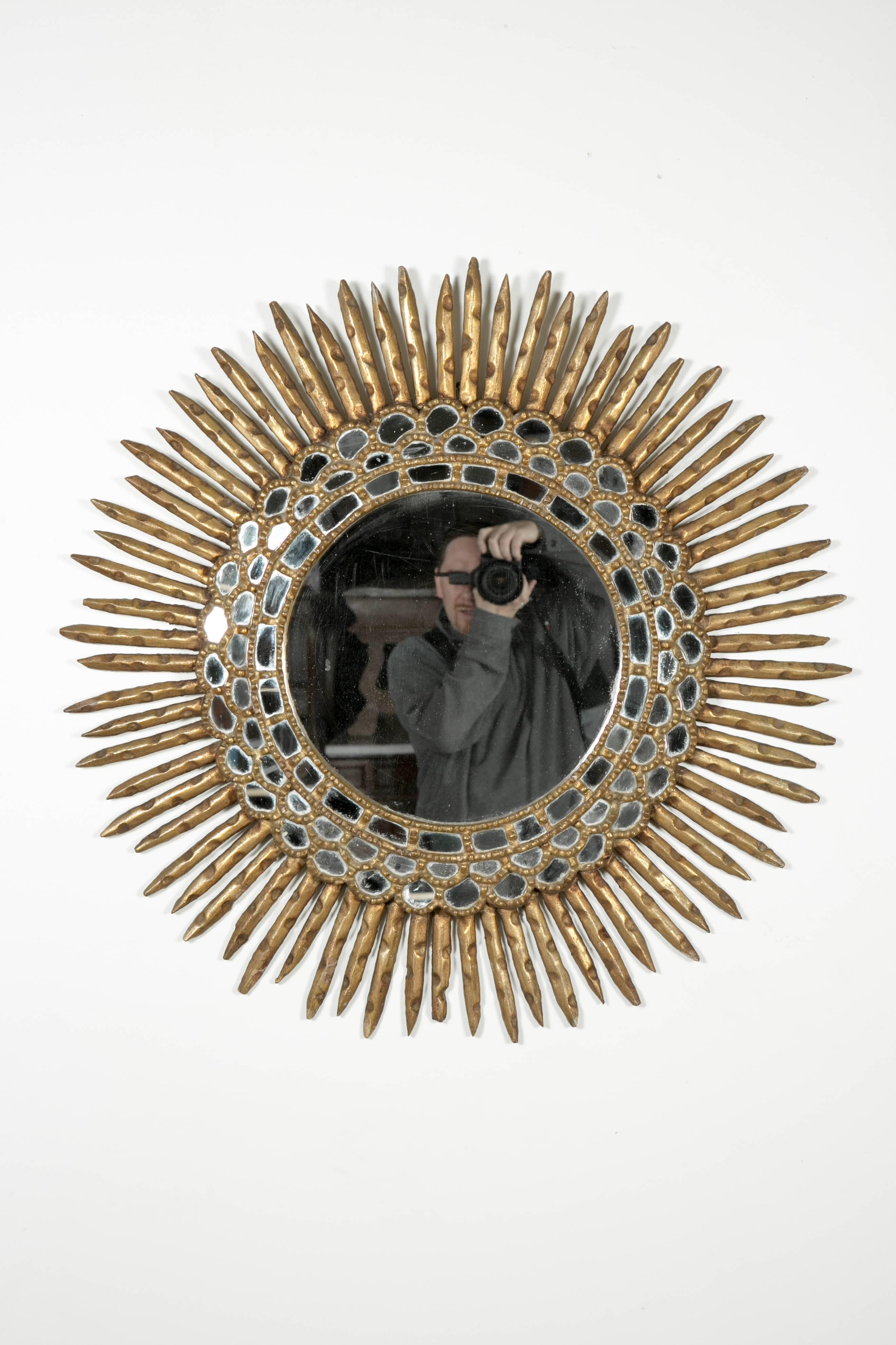20th Century Antique Giltwood Sunburst Mirror 