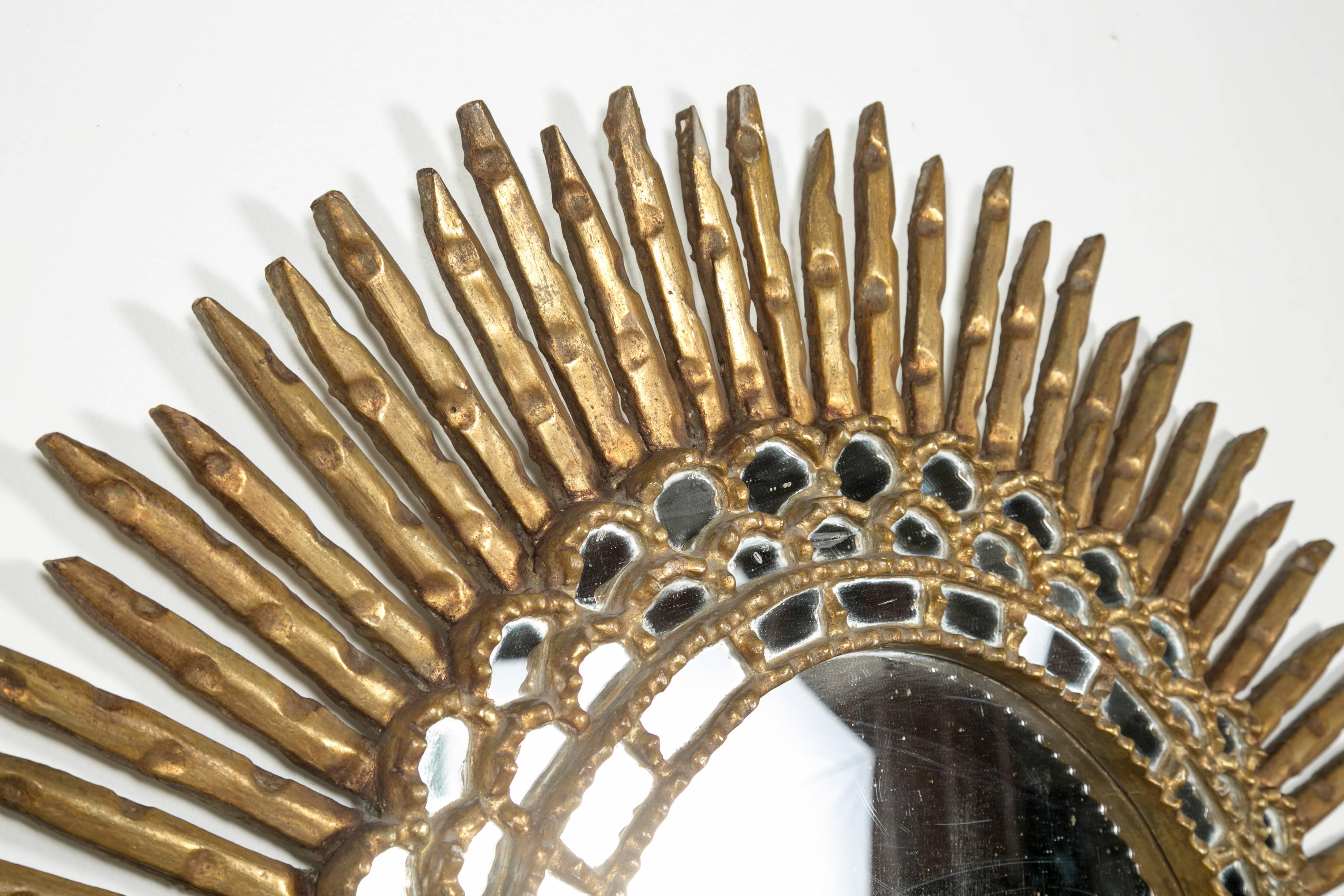 Carved Antique Giltwood Sunburst Mirror 