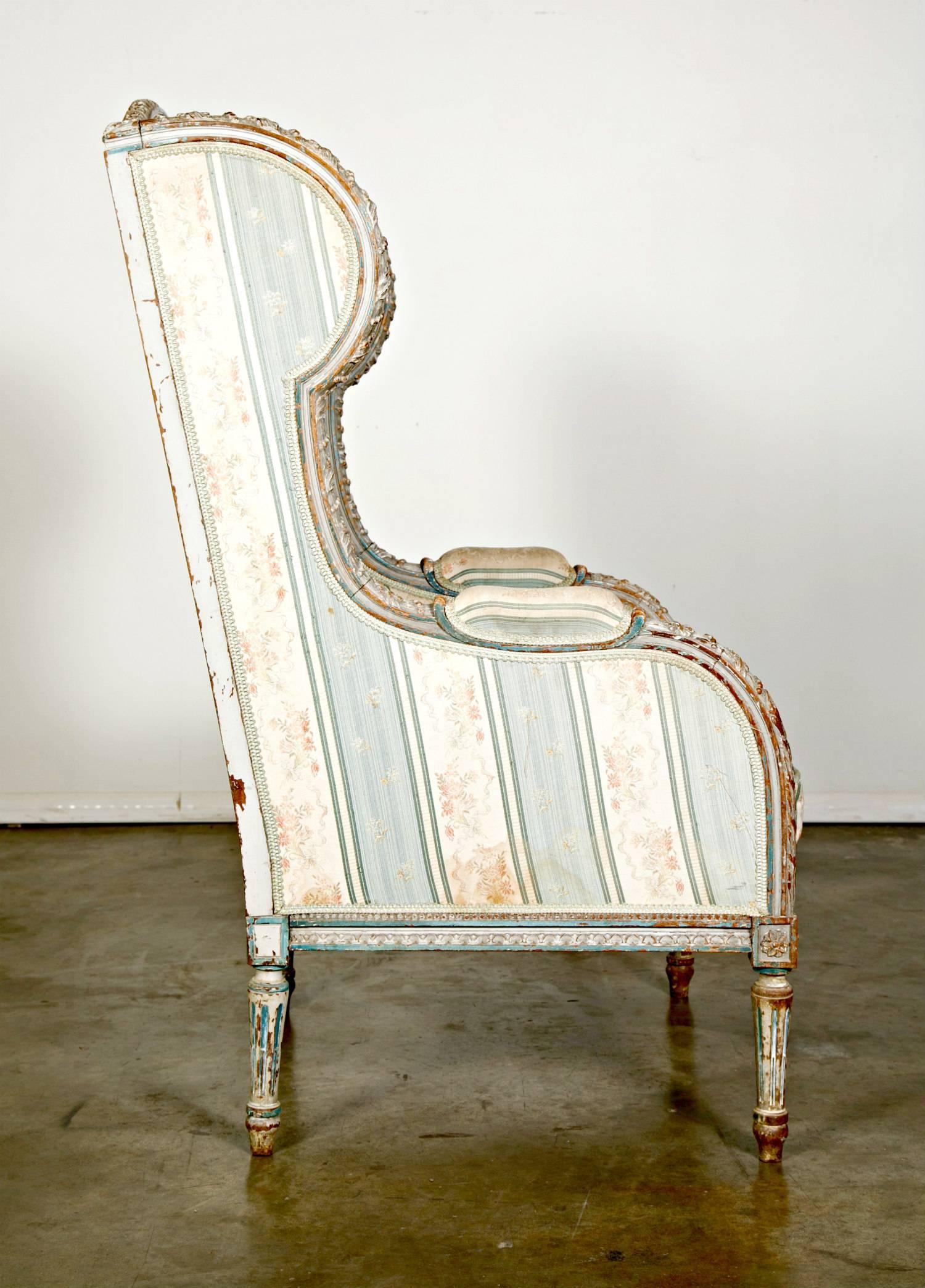 French 19th Century Painted Louis XVI Style Bergère à Oreilles