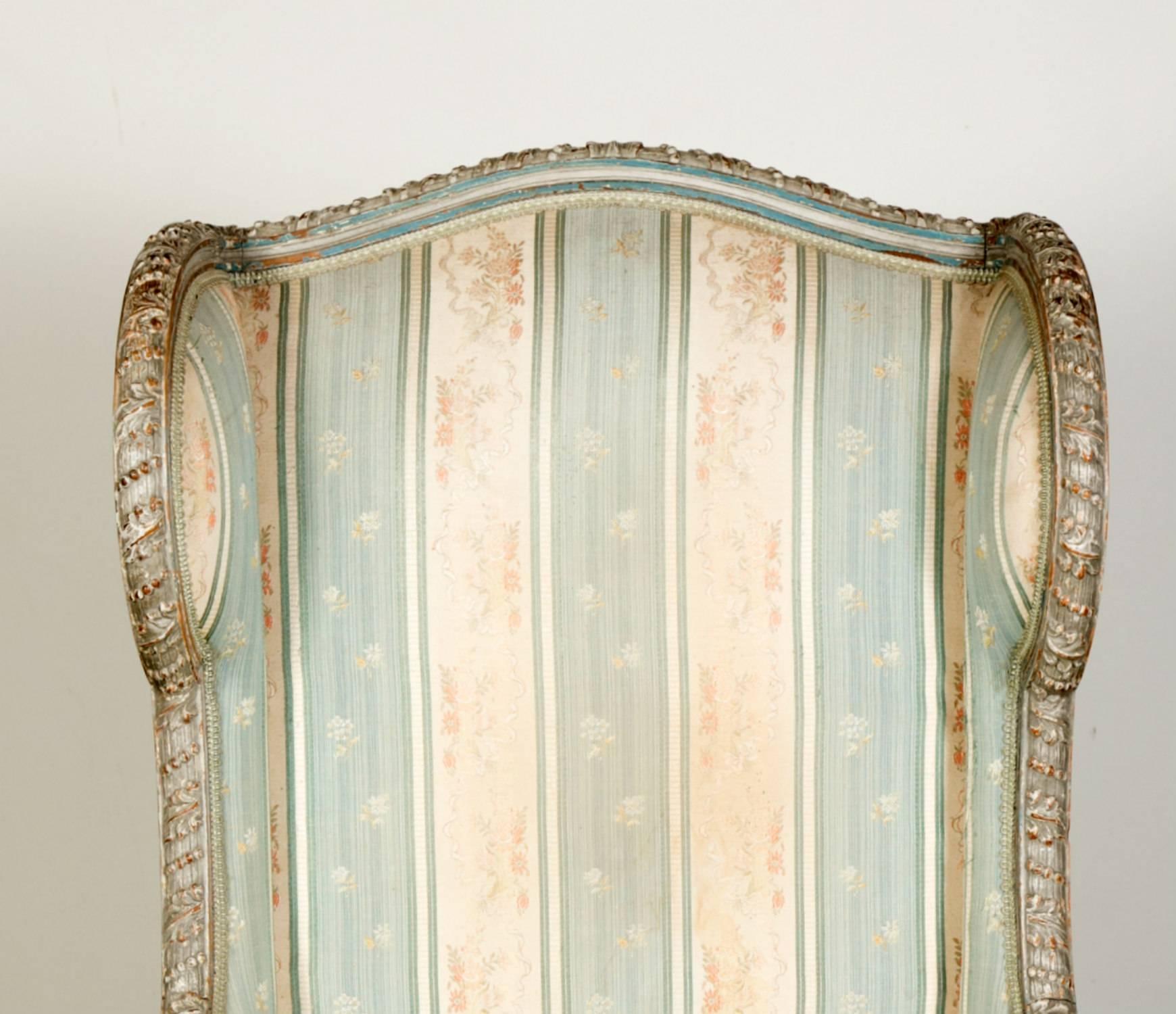 Fabric 19th Century Painted Louis XVI Style Bergère à Oreilles