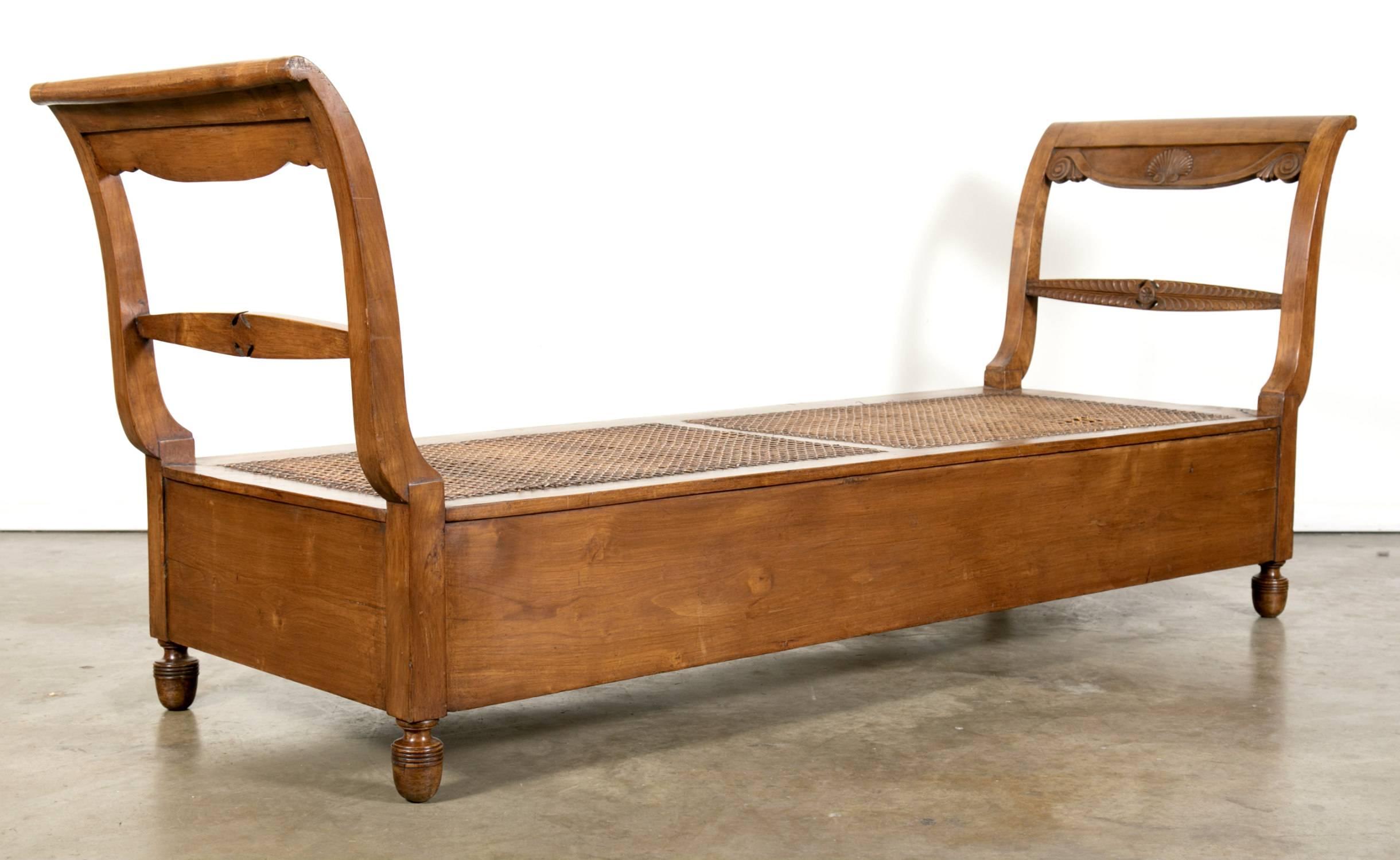 Country Antique French Provencal Cherry Daybed with Cane Seat