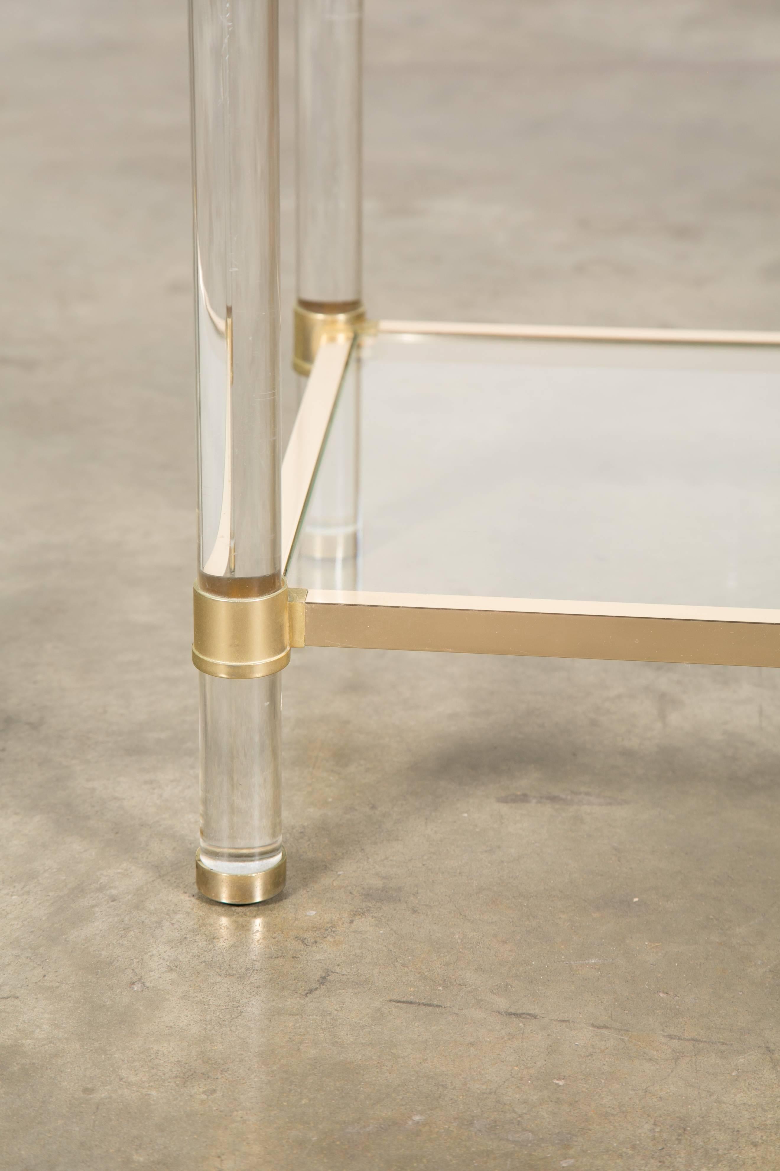 French Rectangular Lucite and Brass Side Table For Sale 2