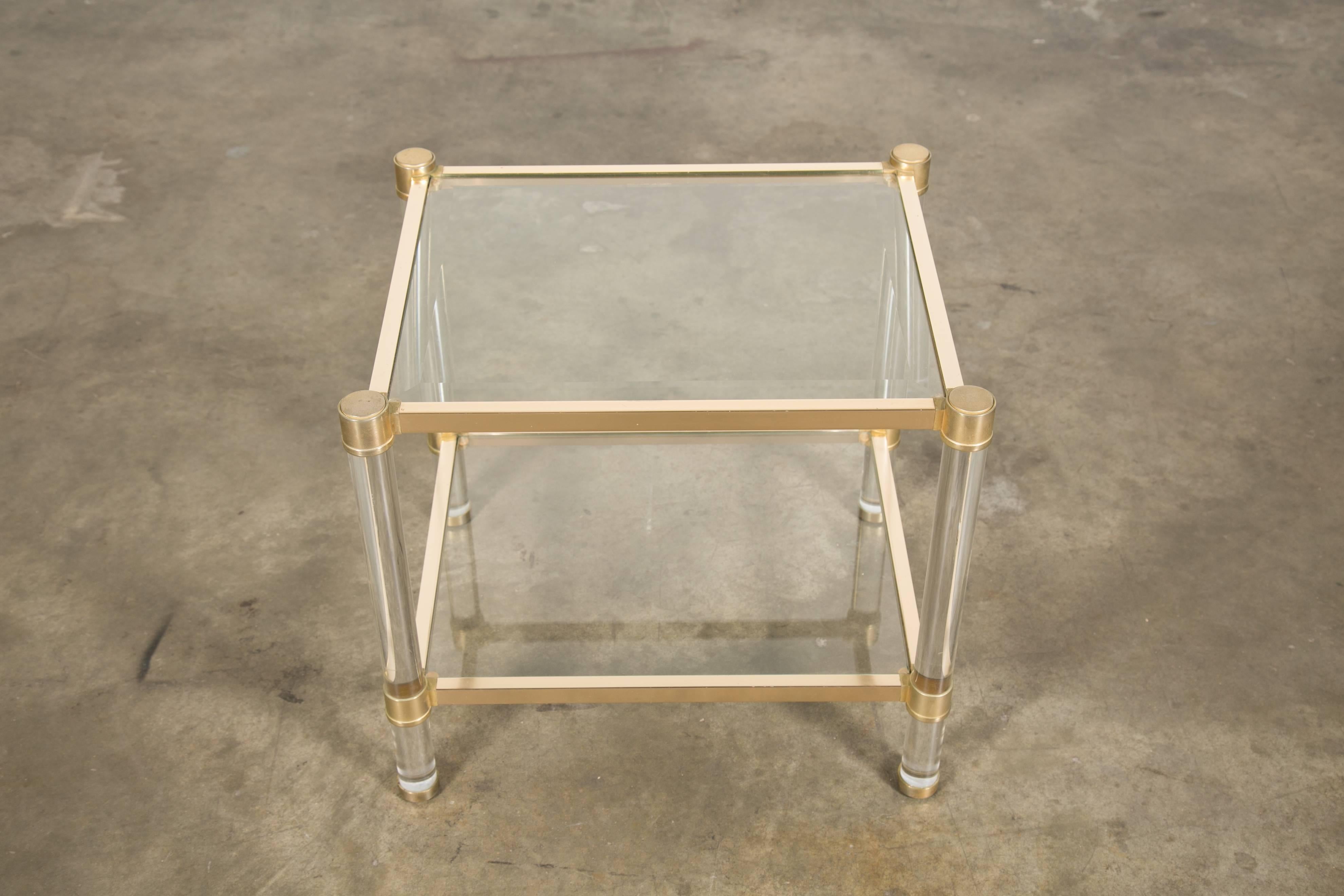 French Rectangular Lucite and Brass Side Table For Sale 4