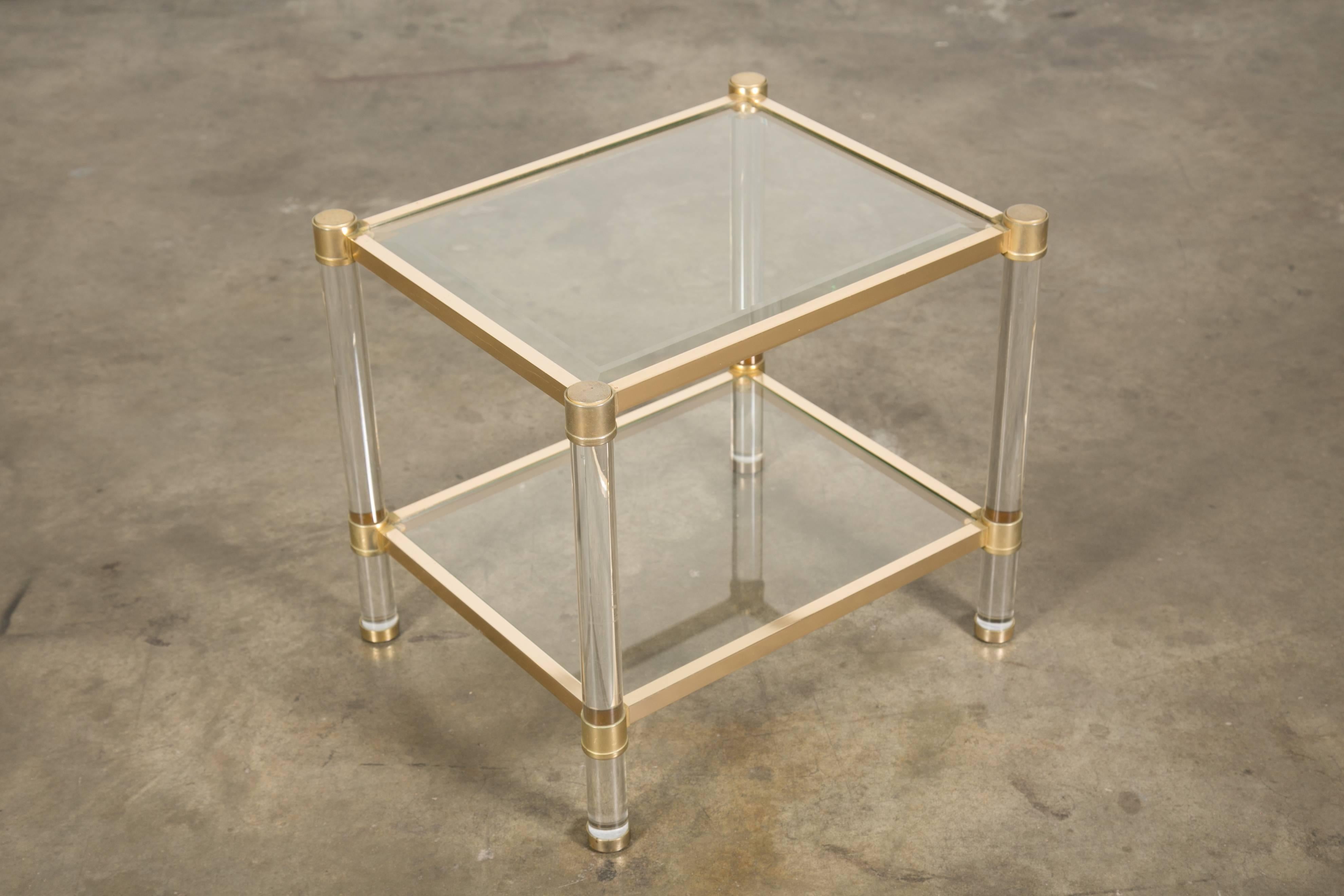 French Rectangular Lucite and Brass Side Table In Excellent Condition For Sale In Birmingham, AL