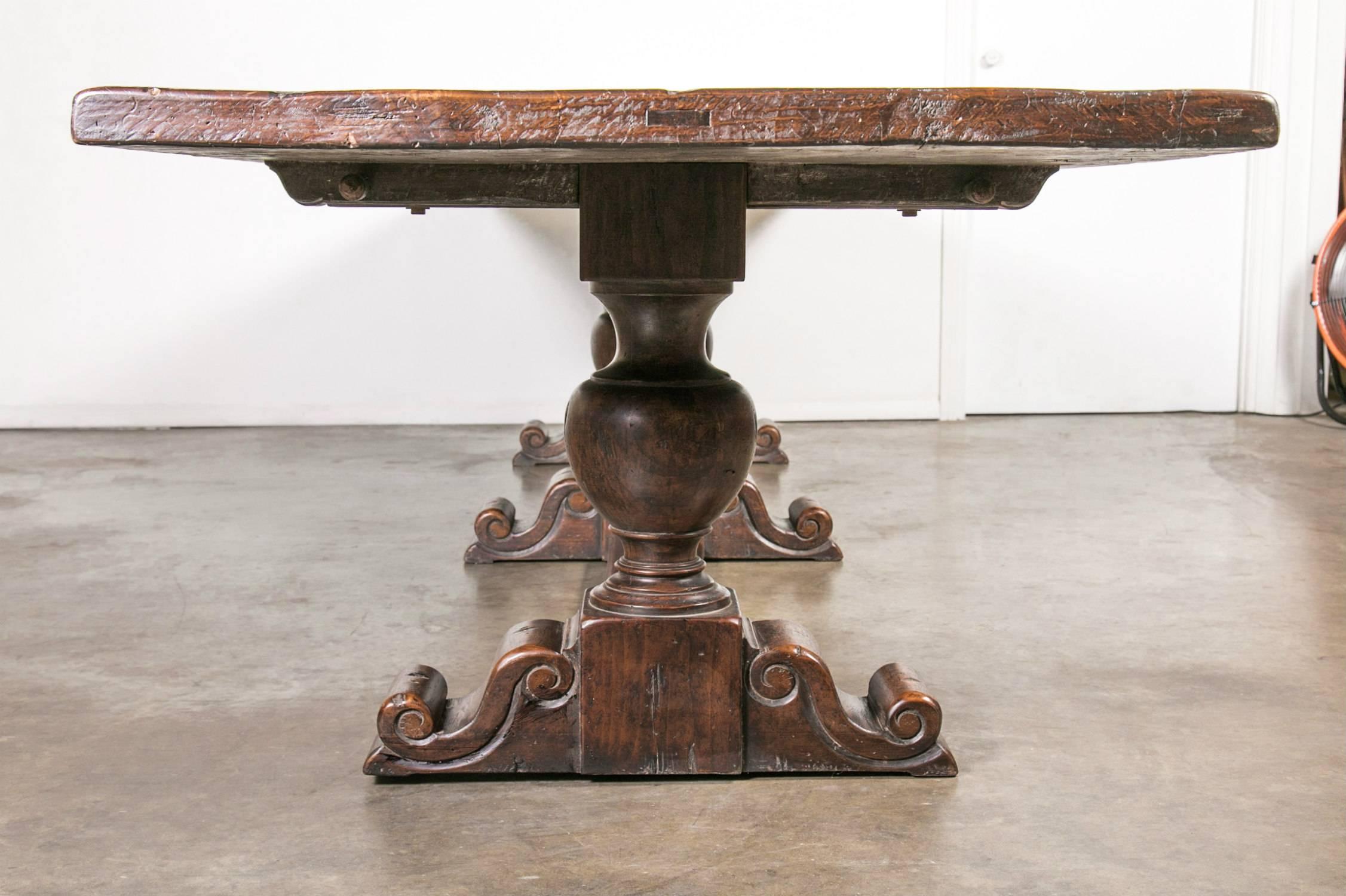Monumental Early 19th Century Solid Walnut French Chateau Trestle Table 5