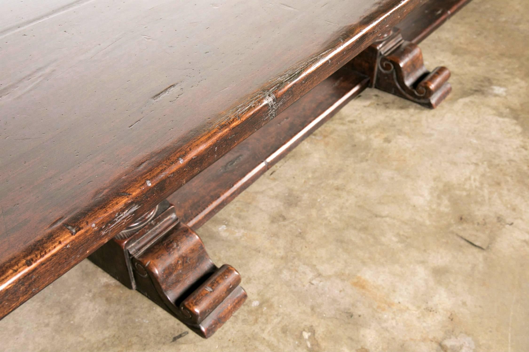 Monumental Early 19th Century Solid Walnut French Chateau Trestle Table 3