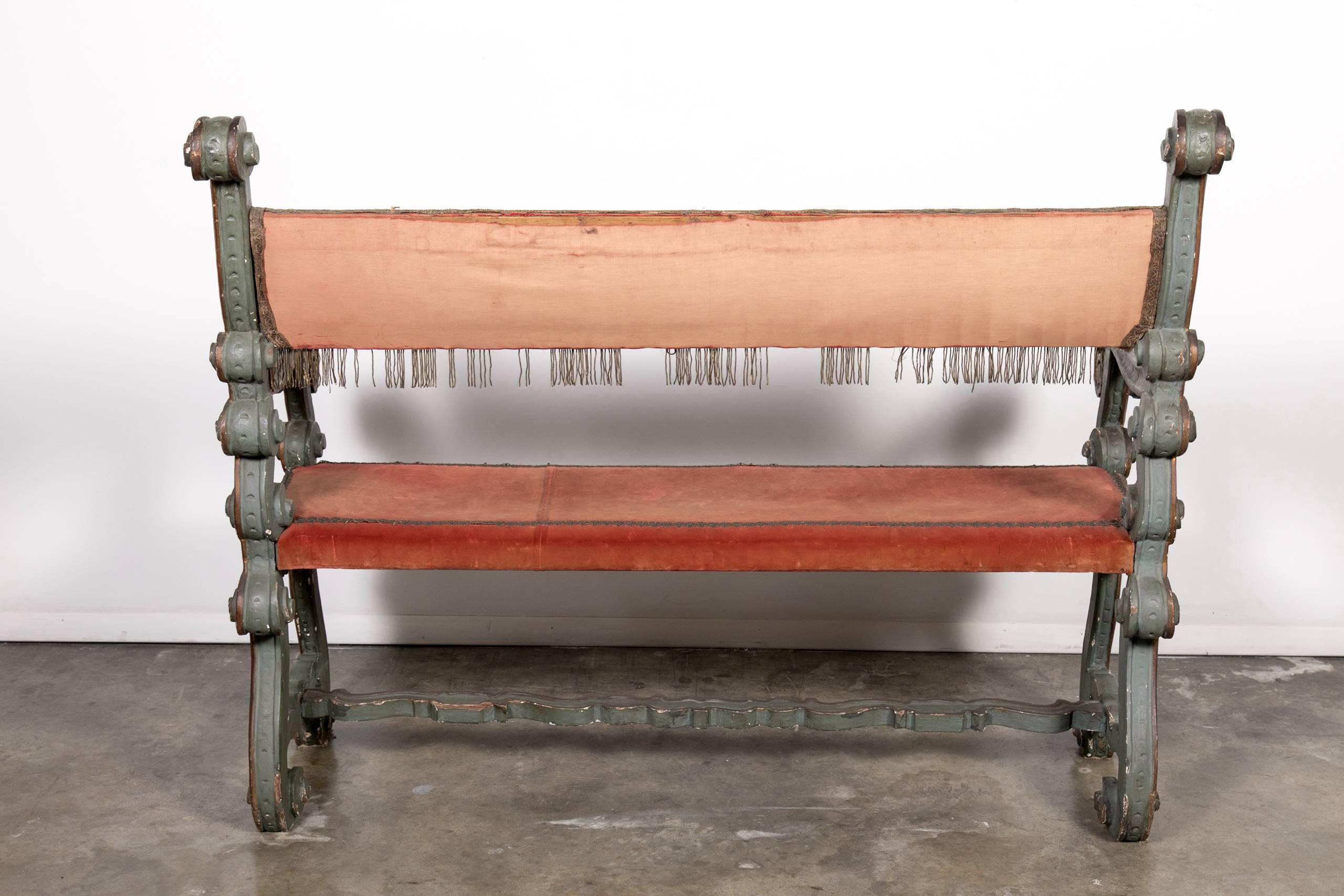 Pair of 18th Century Carved and Painted Baroque Tuscan Arm Benches 2