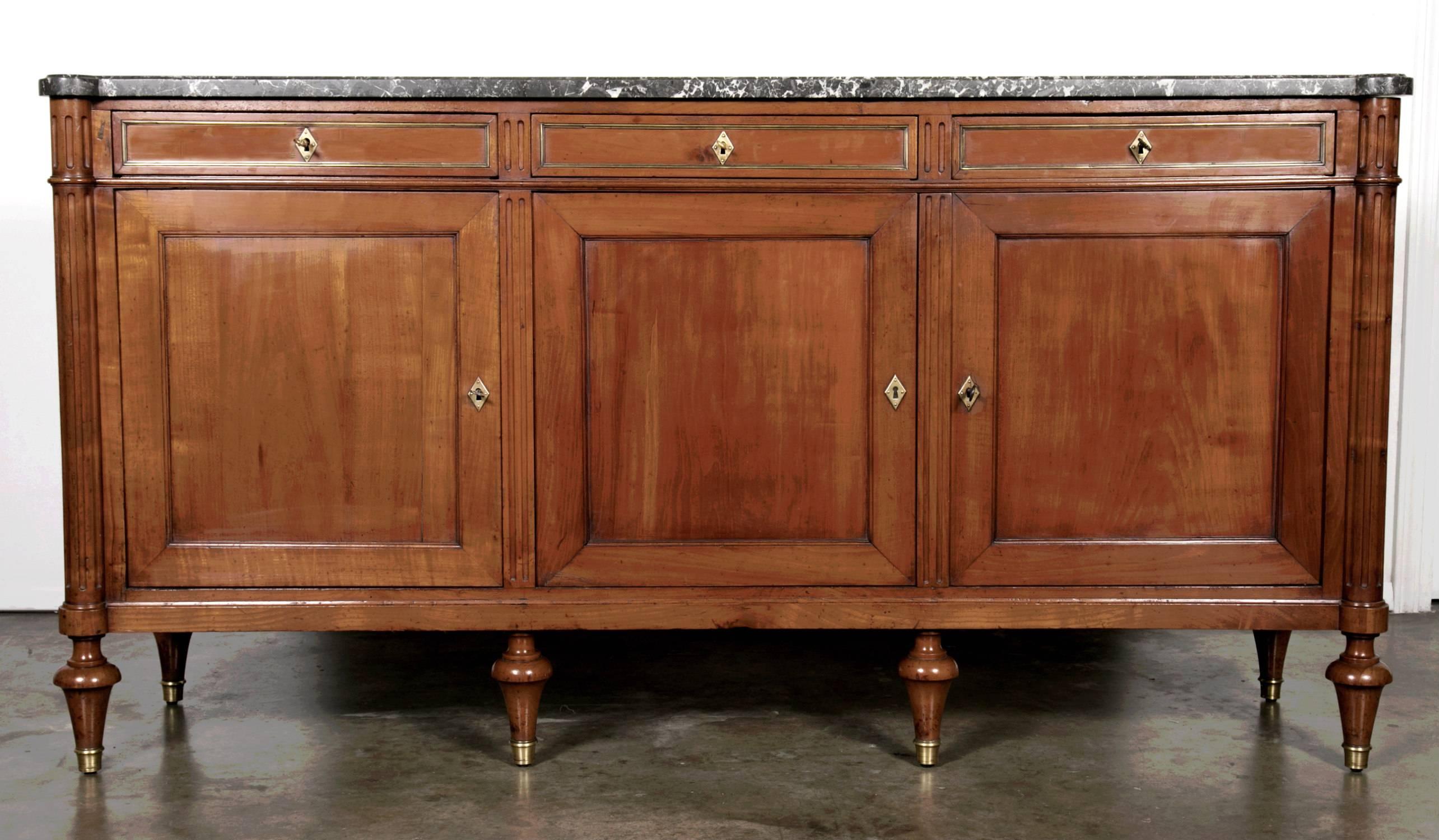 French 19th Century Louis XVI Walnut Enfilade with Marble Top