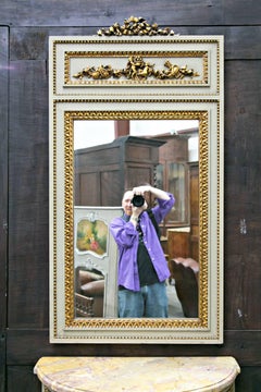 Louis XVI Style Painted and Gilded Demilune Console with Trumeau Mirror