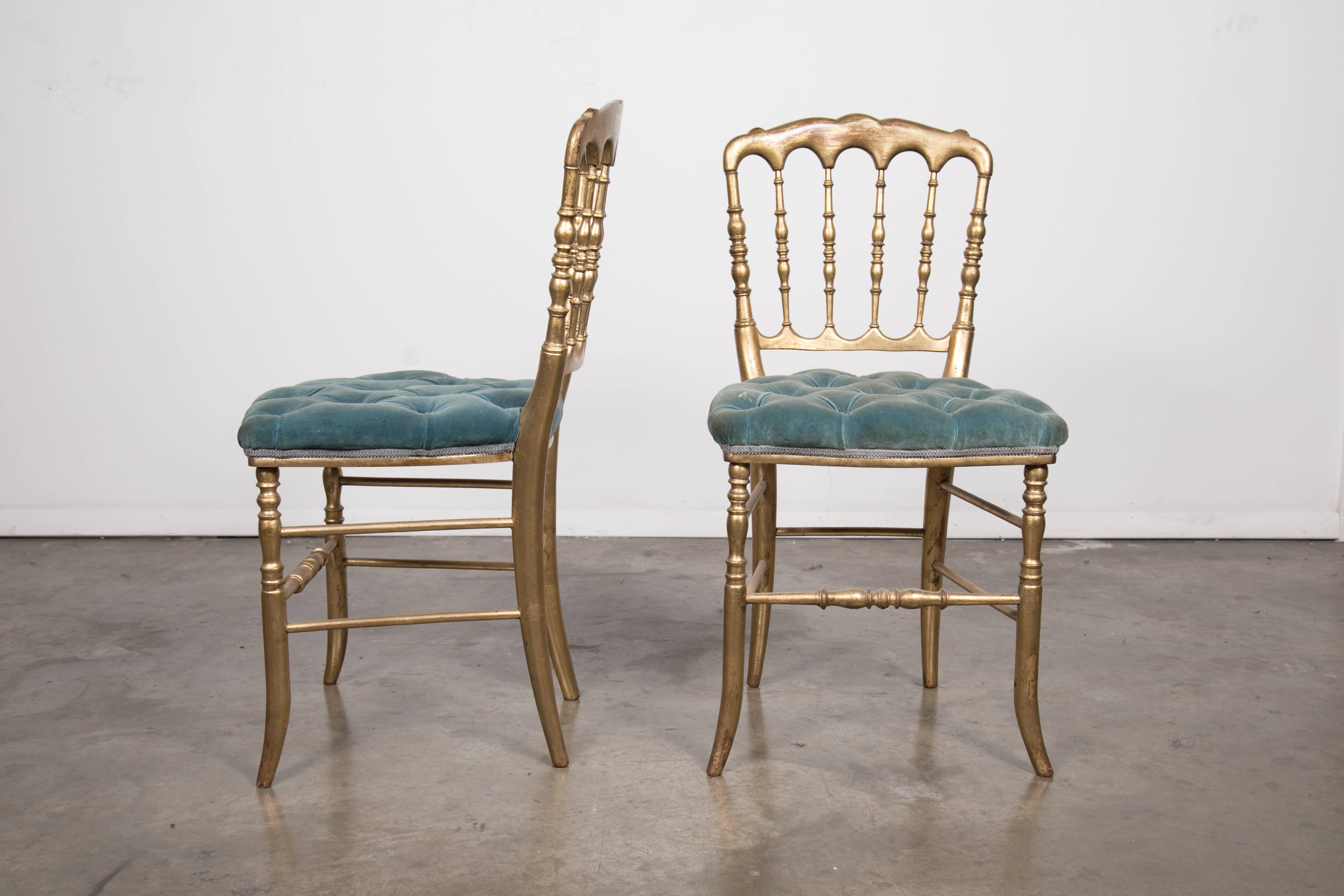 French Pair of 19th Century Napoleon III Giltwood Opera Chairs