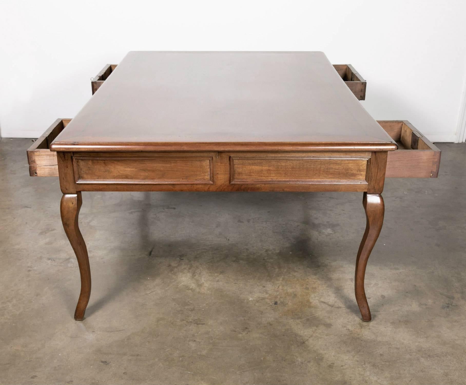 19th Century Grand French Louis XV Style Walnut Partner's Desk with Marquetry Inlay