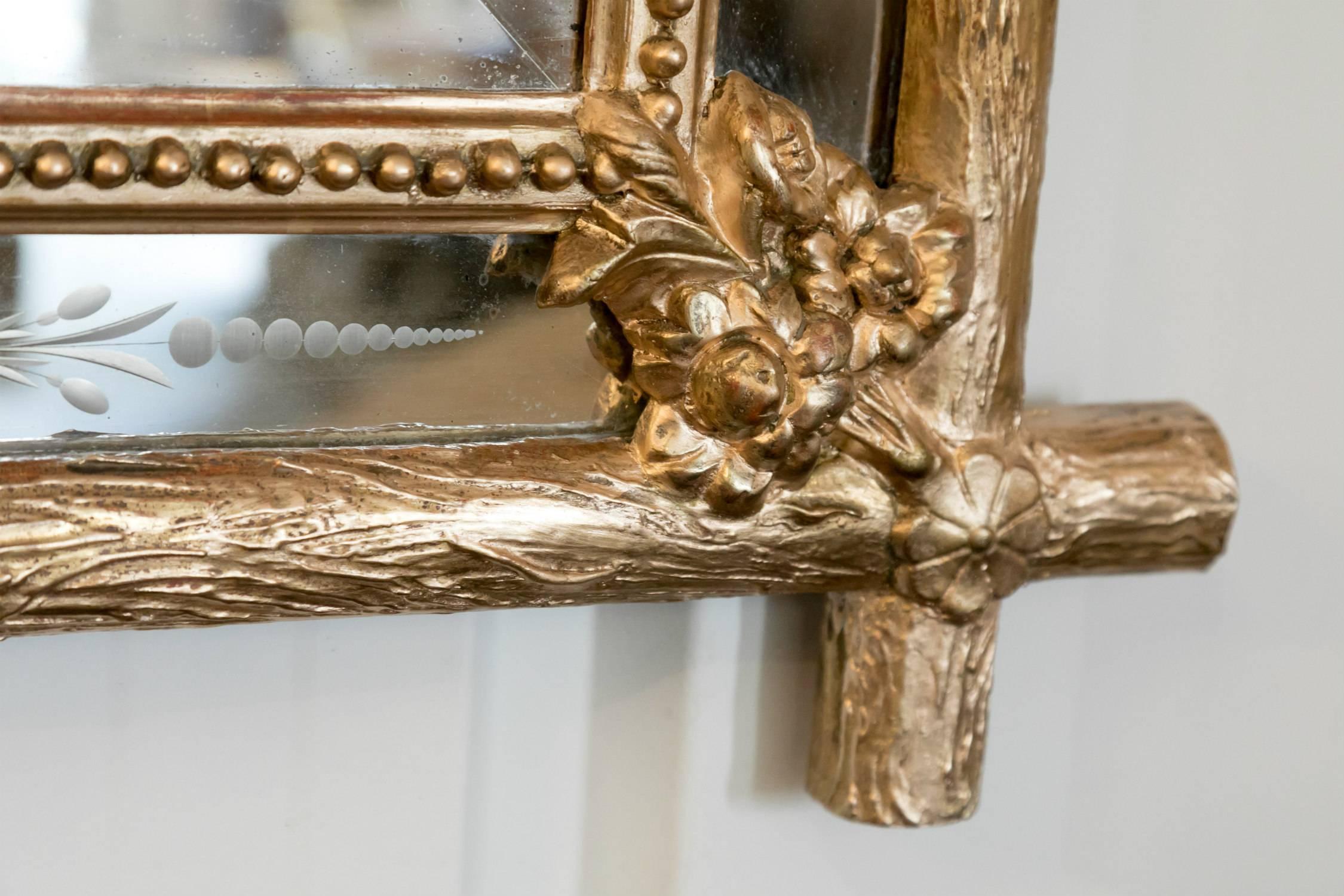 19th Century French Giltwood Faux Bois Cushion Mirror 6