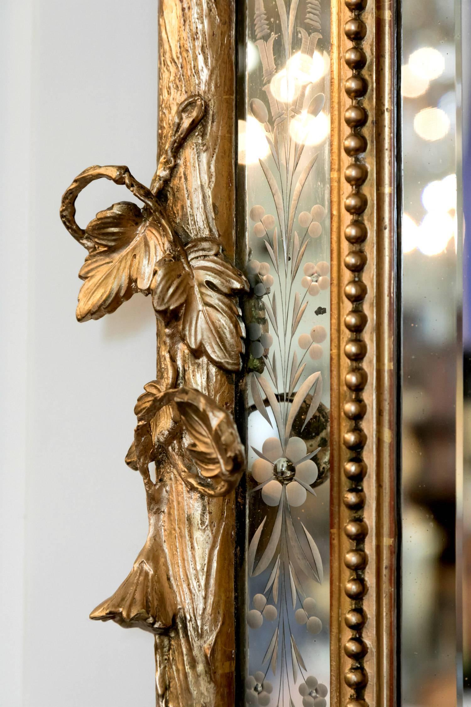 19th Century French Giltwood Faux Bois Cushion Mirror 3