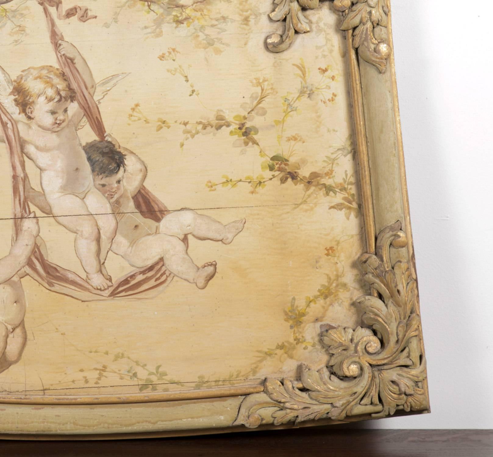 Panneau de boiserie de style Louis XV du 19ème siècle avec peinture à l'huile en vente 1