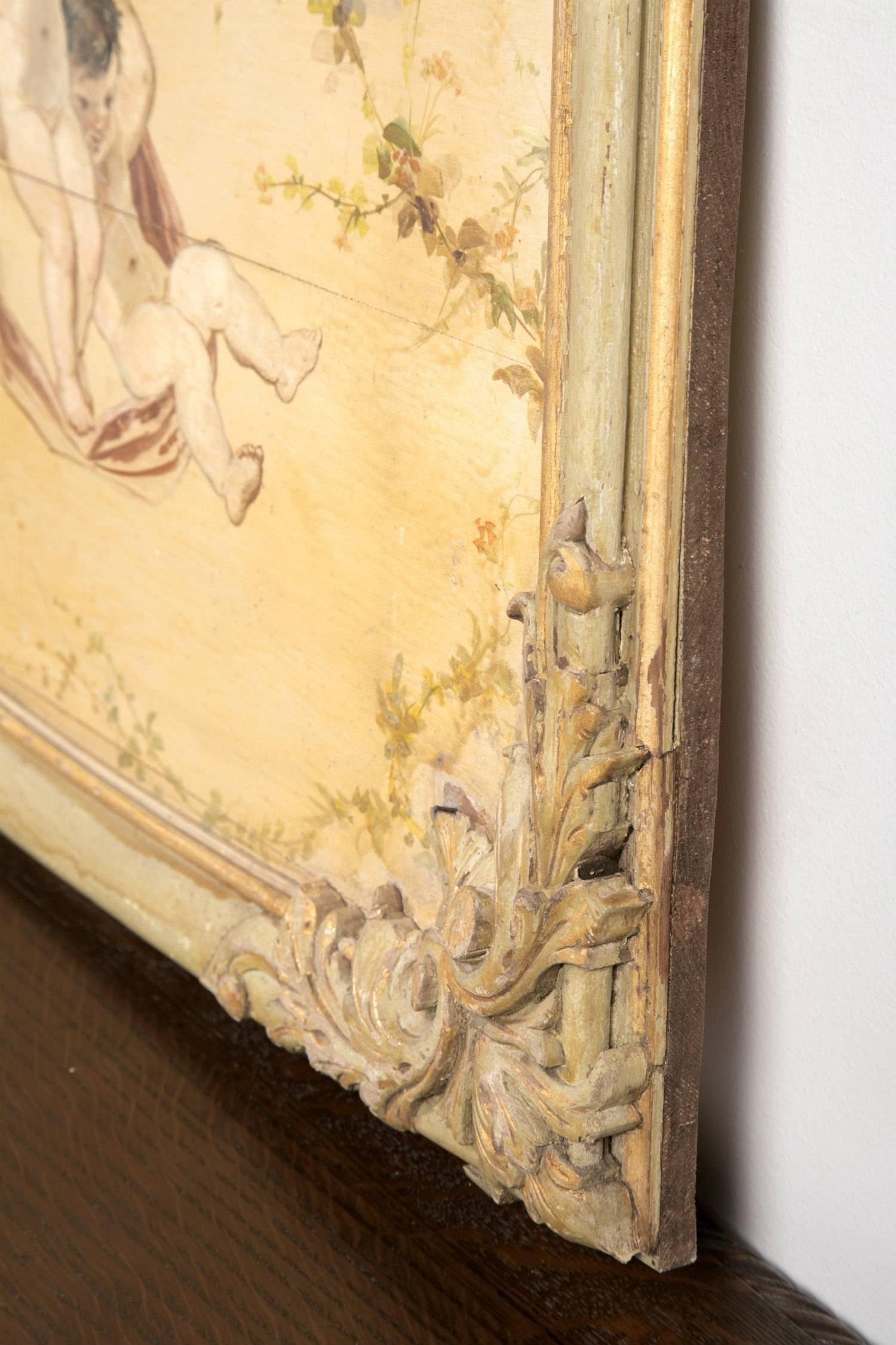 19th Century Louis XV Style Boiserie Panel with Oil Painting For Sale 3