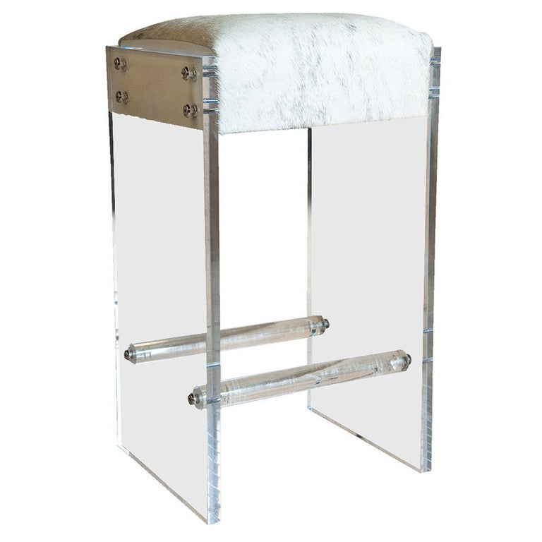 Maurice Lucite And Hide Bar Stool For, Hollywood Glam Bar Stools