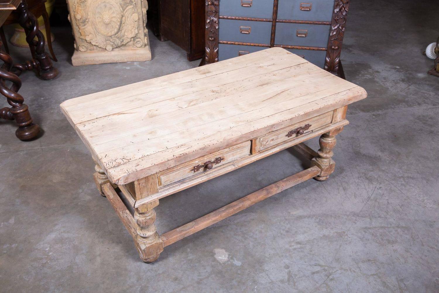 Country French Bleached Wood Coffee Table at 1stdibs