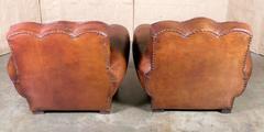 Pair of French Art Deco Moustache Back Club Chairs in Original Leather