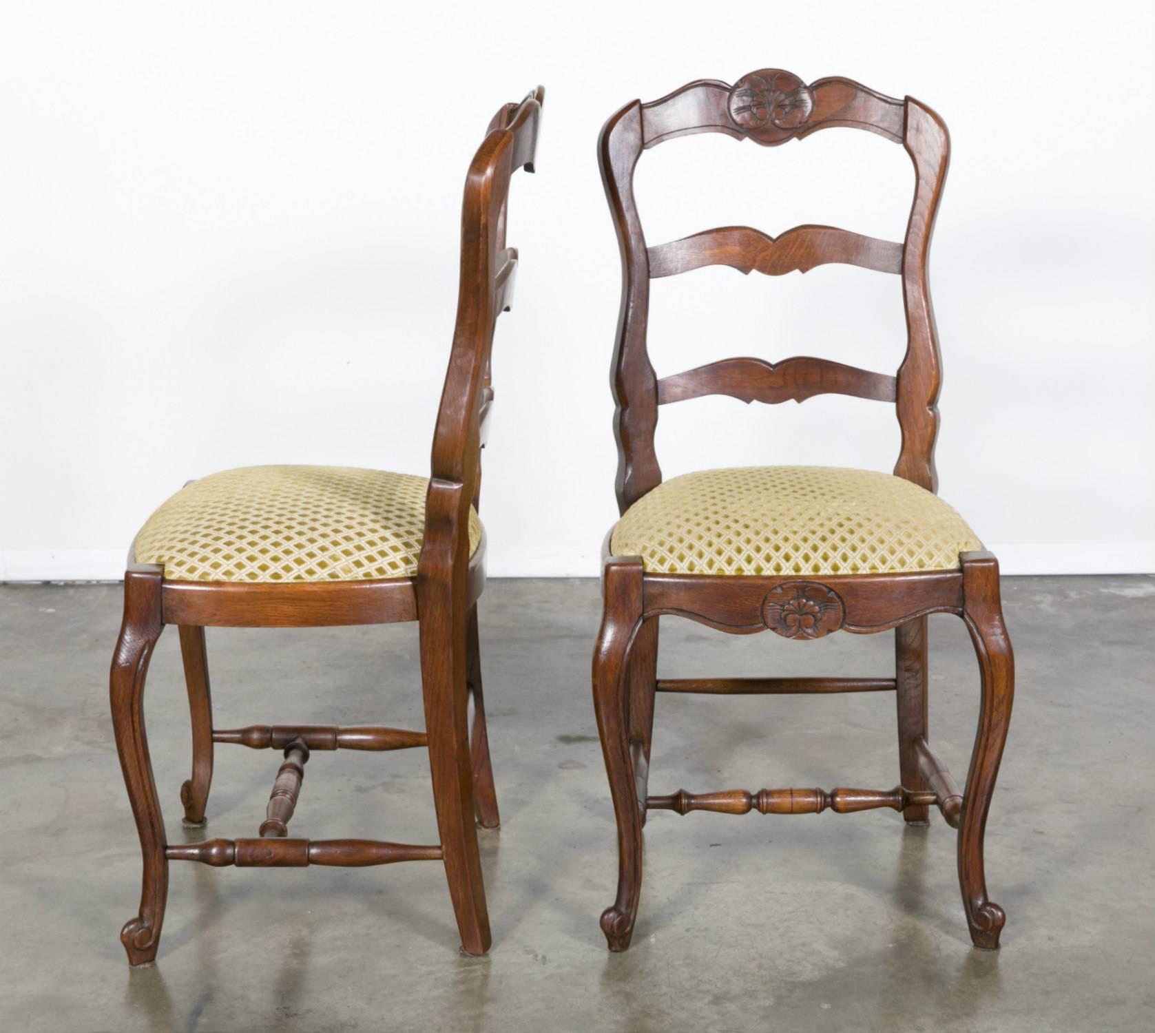 Set of Six Country French Ladder Back Chairs with Upholstered Seats 1