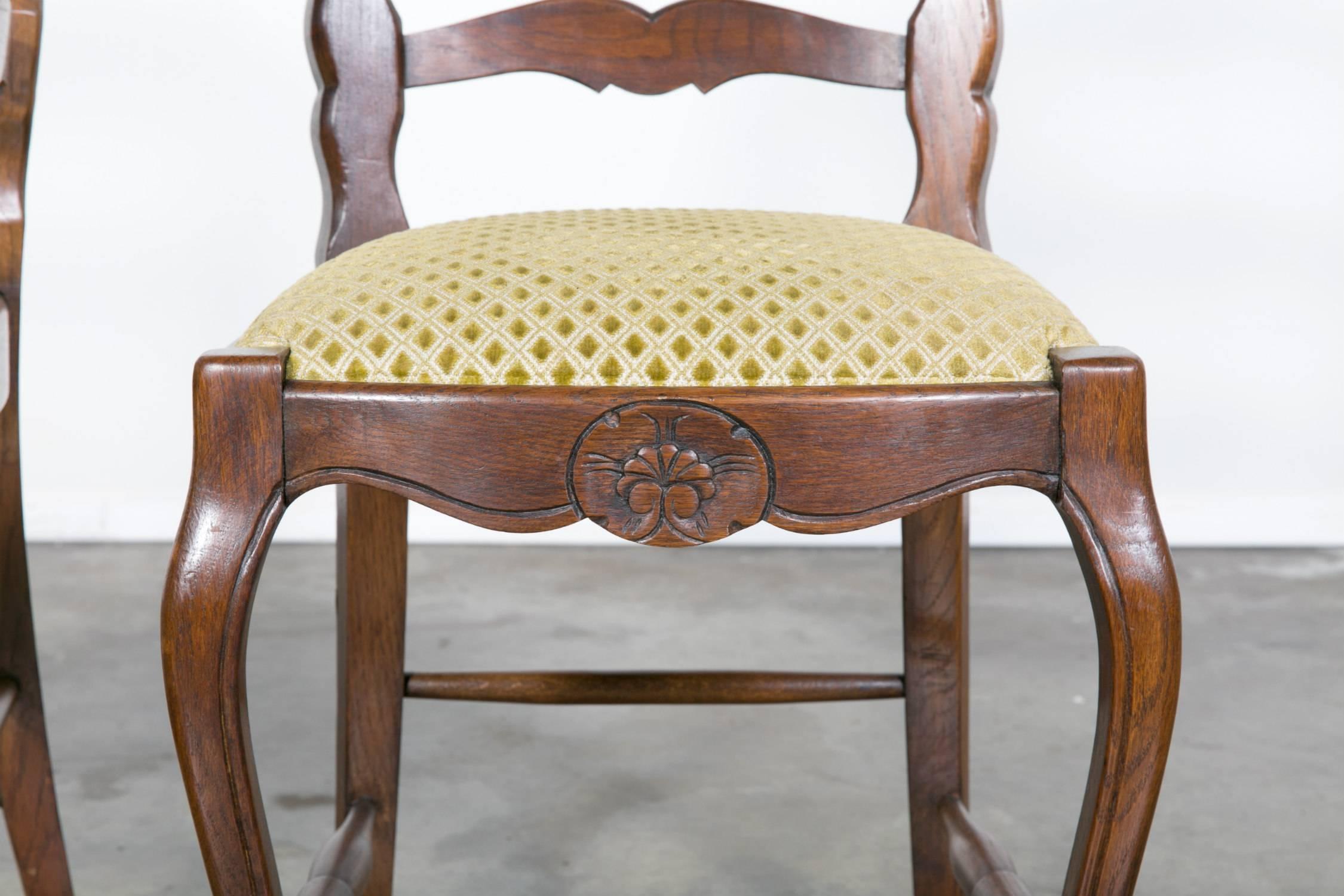 Set of Six Country French Ladder Back Chairs with Upholstered Seats In Excellent Condition In Birmingham, AL