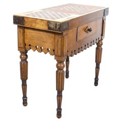 Rare 19th Century French Walnut Butcher Block with Trictrac and Chess Games Top