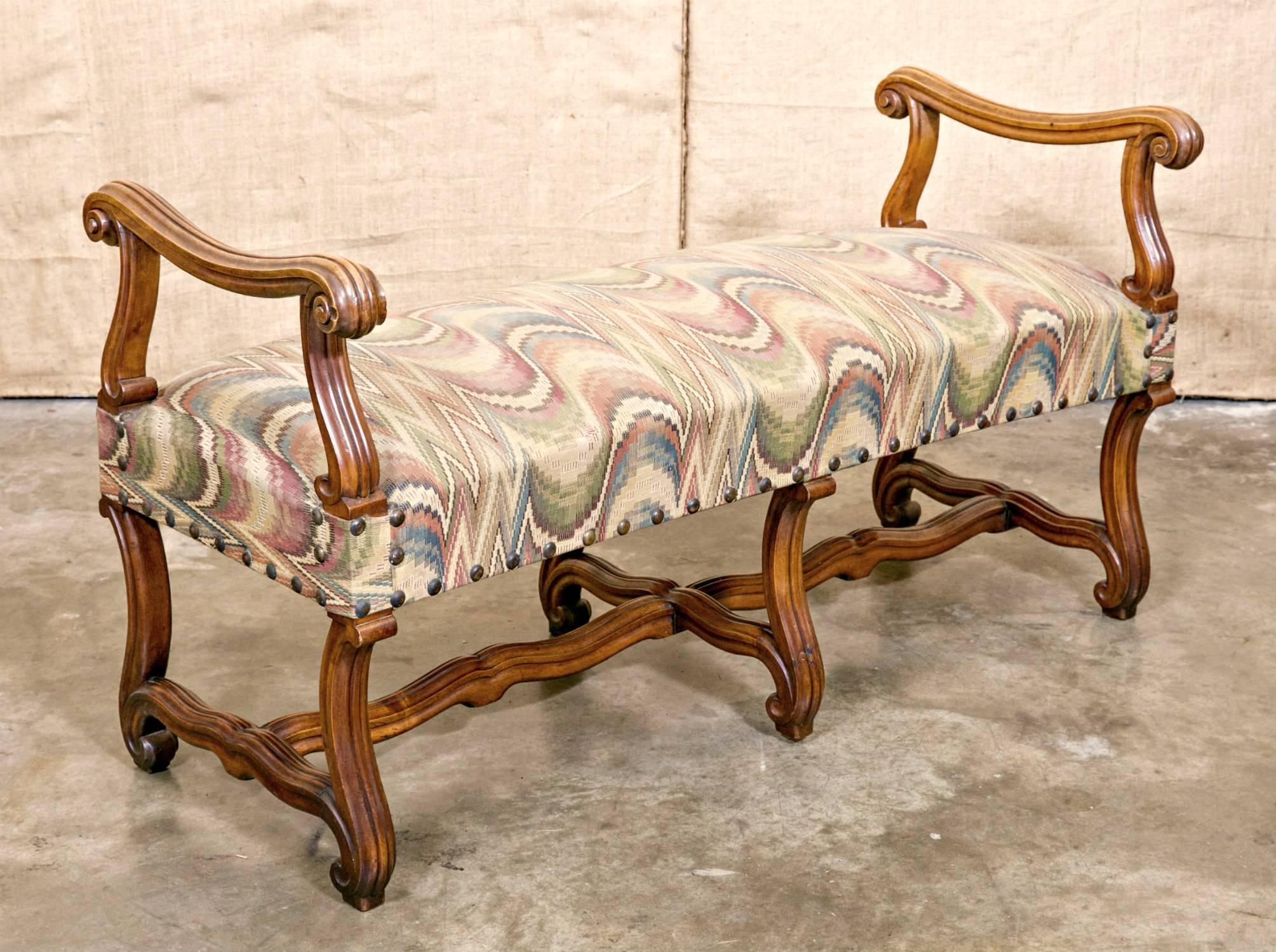 Mid-19th Century French Os de Mouton Backless Bench with Arms 1