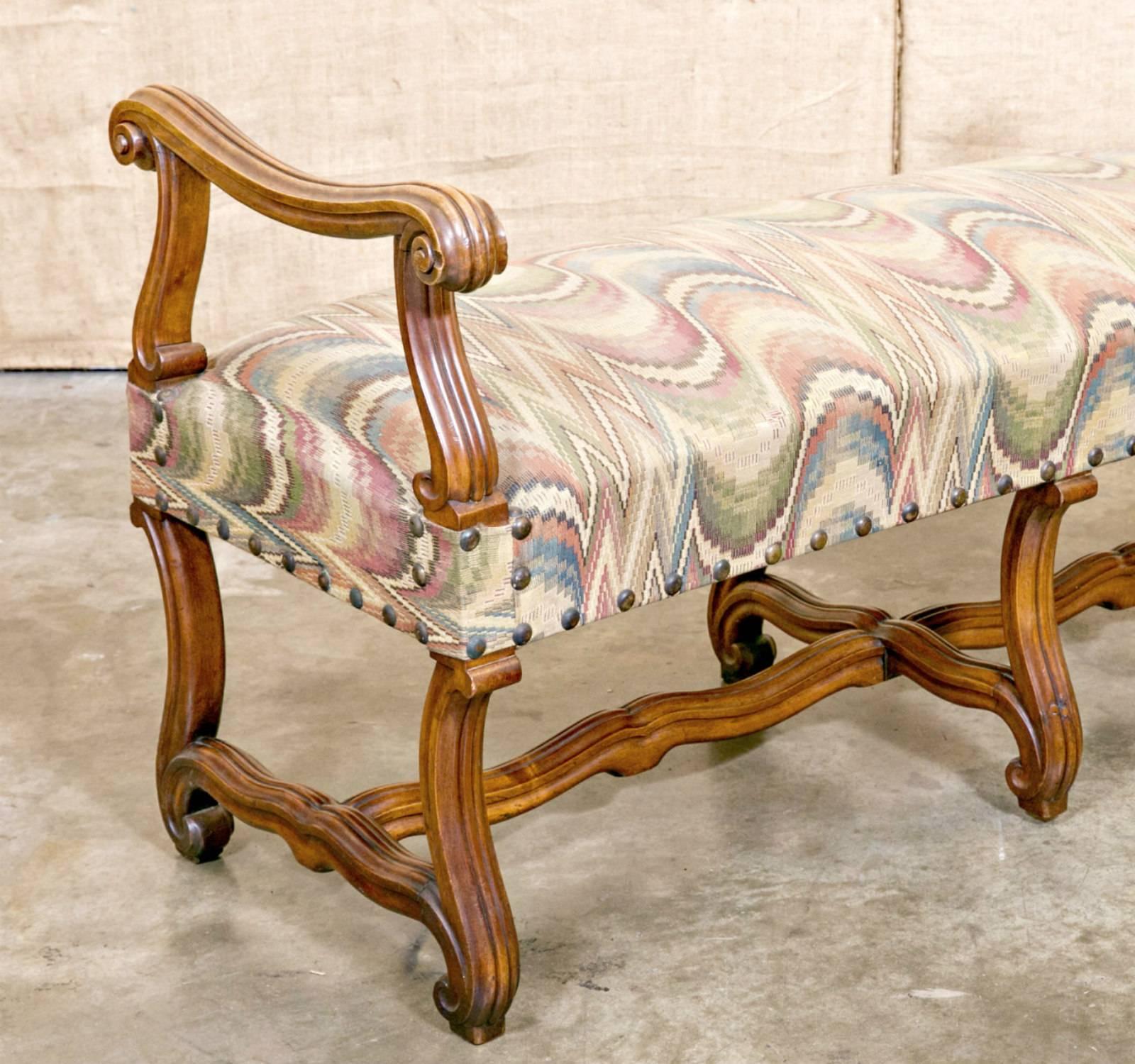 Mid-19th Century French Os de Mouton Backless Bench with Arms 4