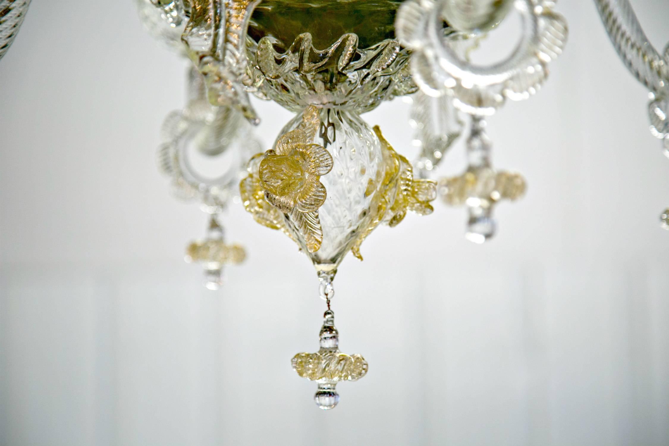 20th Century Vintage Four-Light Gold Dust Murano Glass Daffodil Chandelier