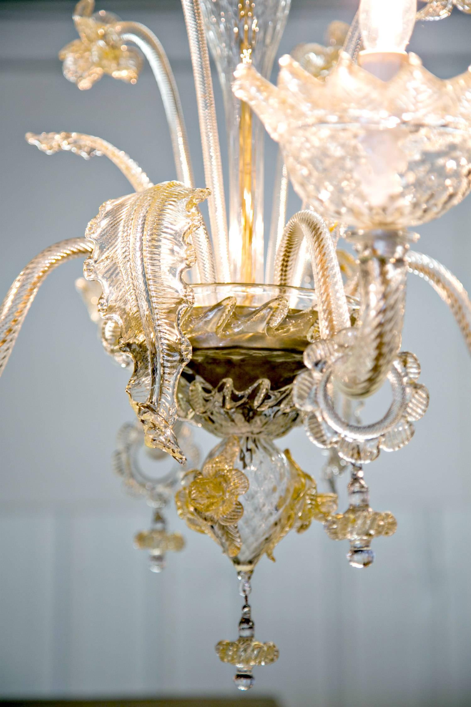Vintage Four-Light Gold Dust Murano Glass Daffodil Chandelier 1