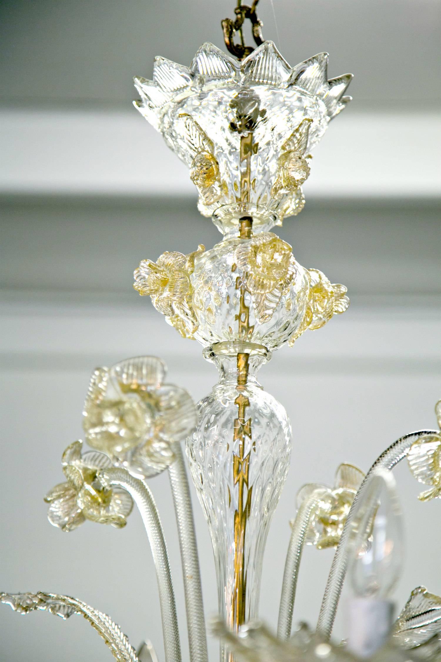 Vintage Four-Light Gold Dust Murano Glass Daffodil Chandelier 2