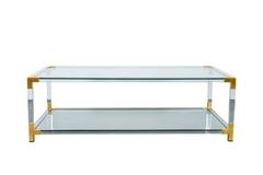 French Modernist Two-Tier Maison Jansen Lucite and Brass Cocktail Table