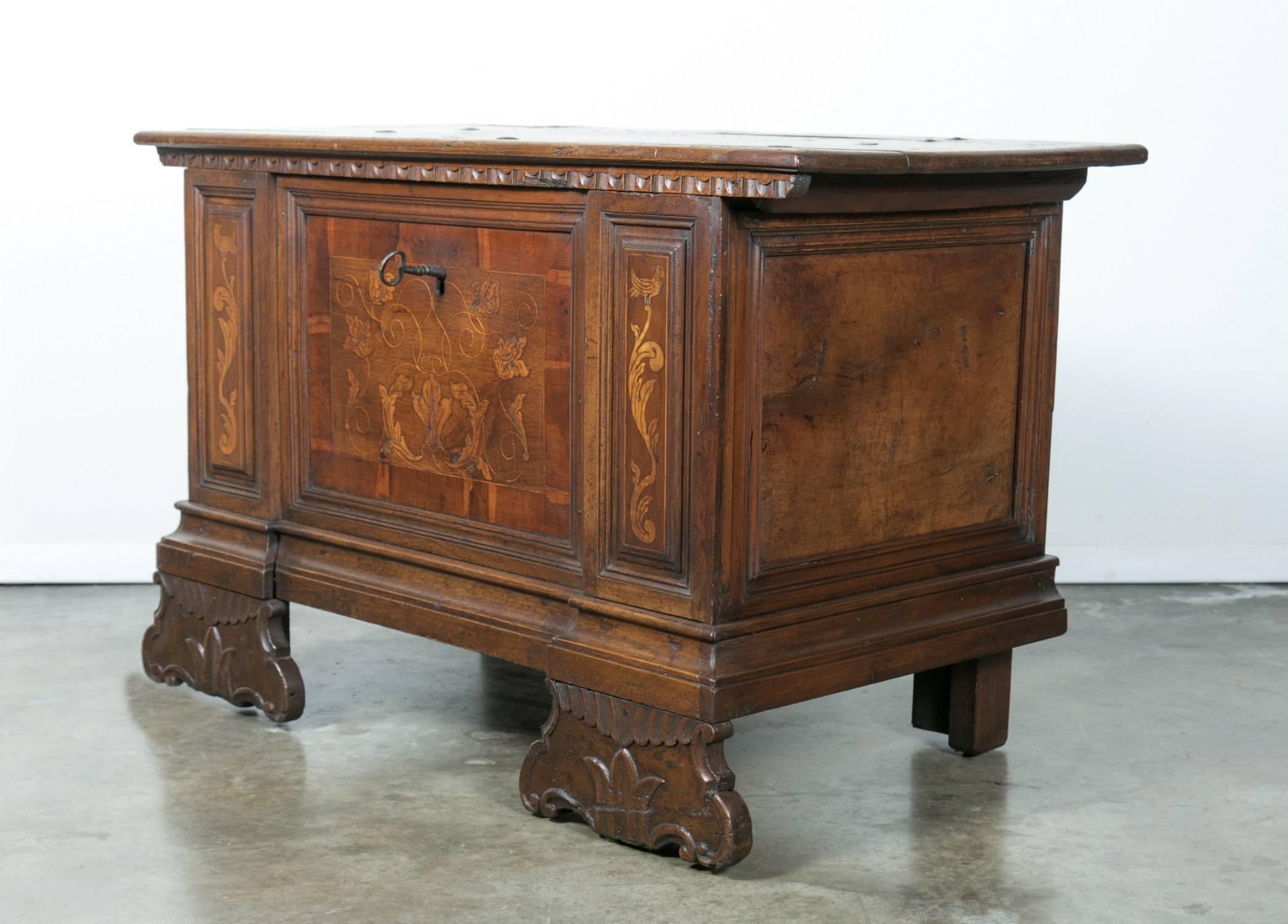 18th Century and Earlier Late 17th Century Italian Cassone or Trunk with Inlays
