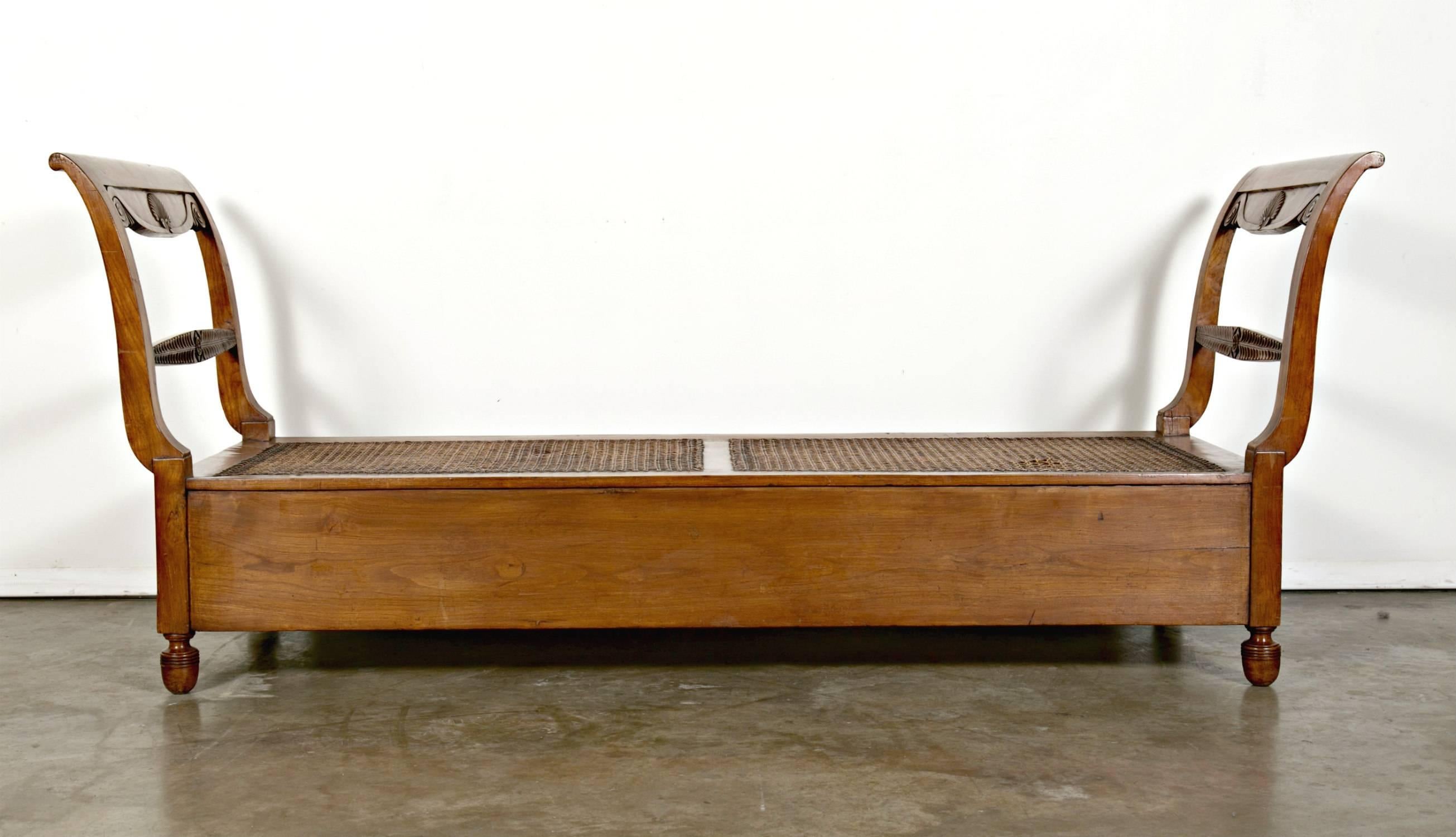 Antique French Provencal Cherry Daybed with Cane Seat In Excellent Condition In Birmingham, AL