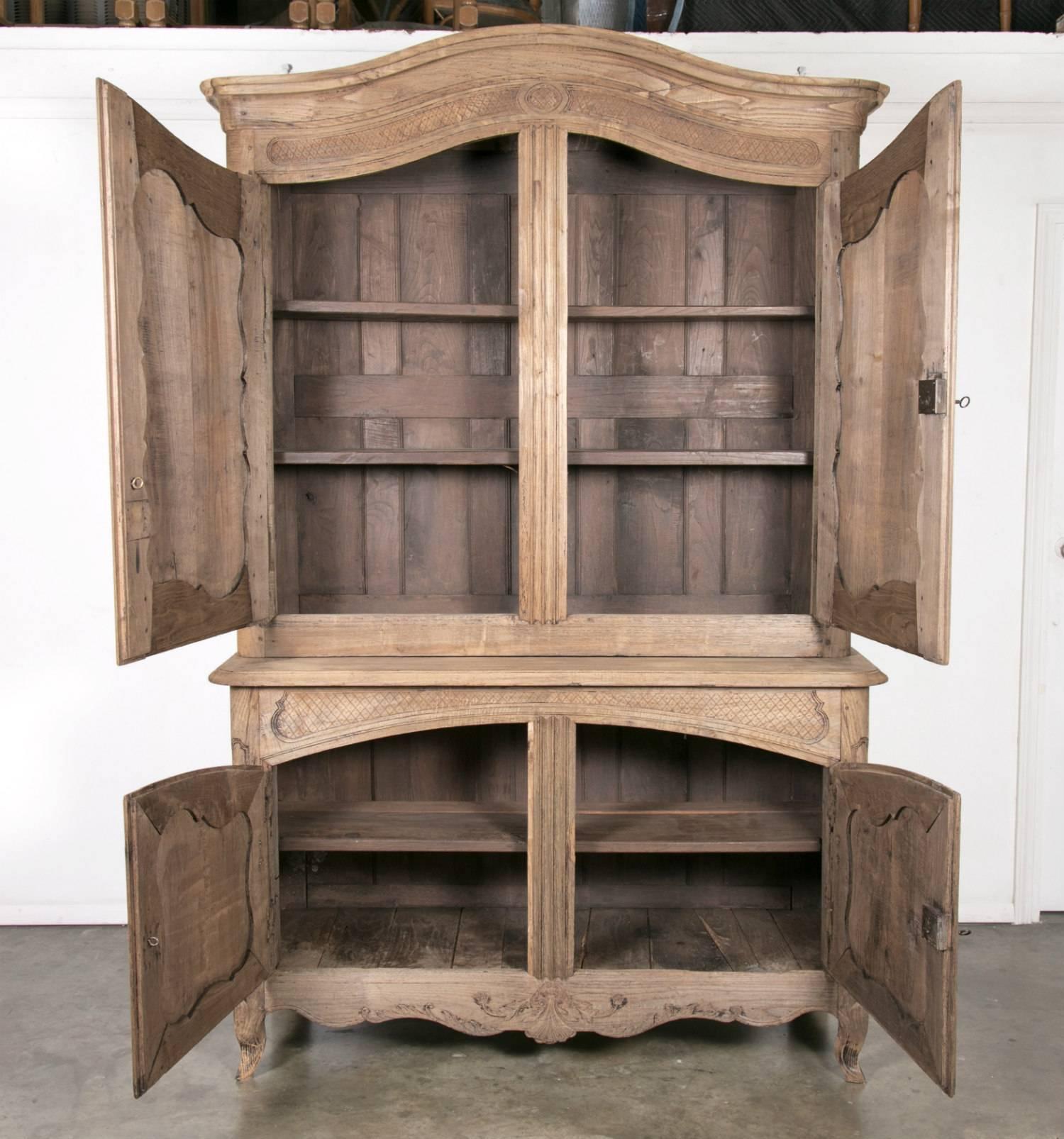 18th Century French Louis XV Style Washed or Bleached Oak Buffet Deux Corp 1